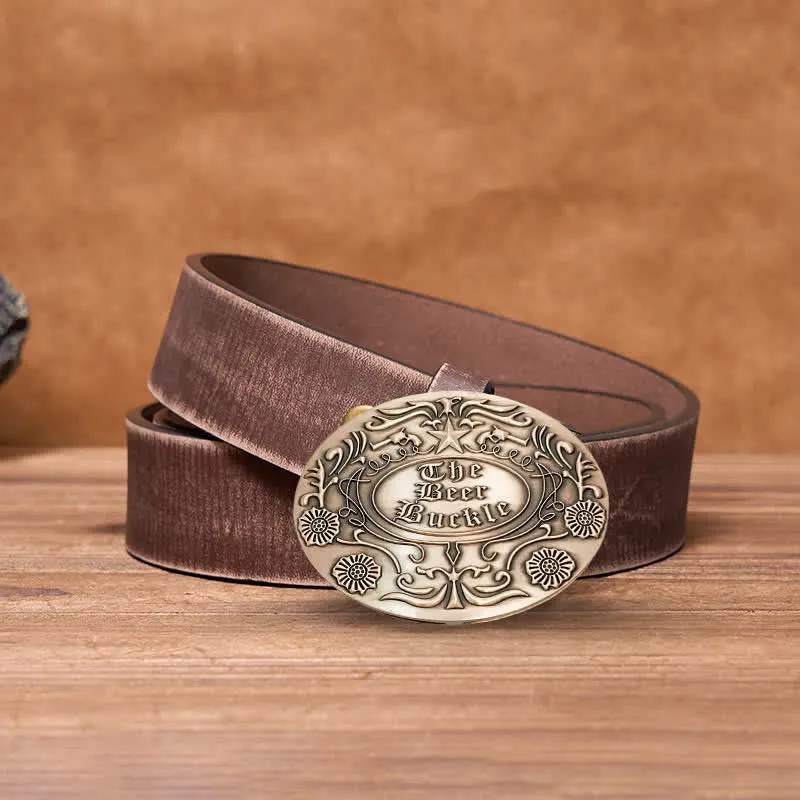Men's DIY Engrave Flower Creative Beer Holder Buckle Leather Belt