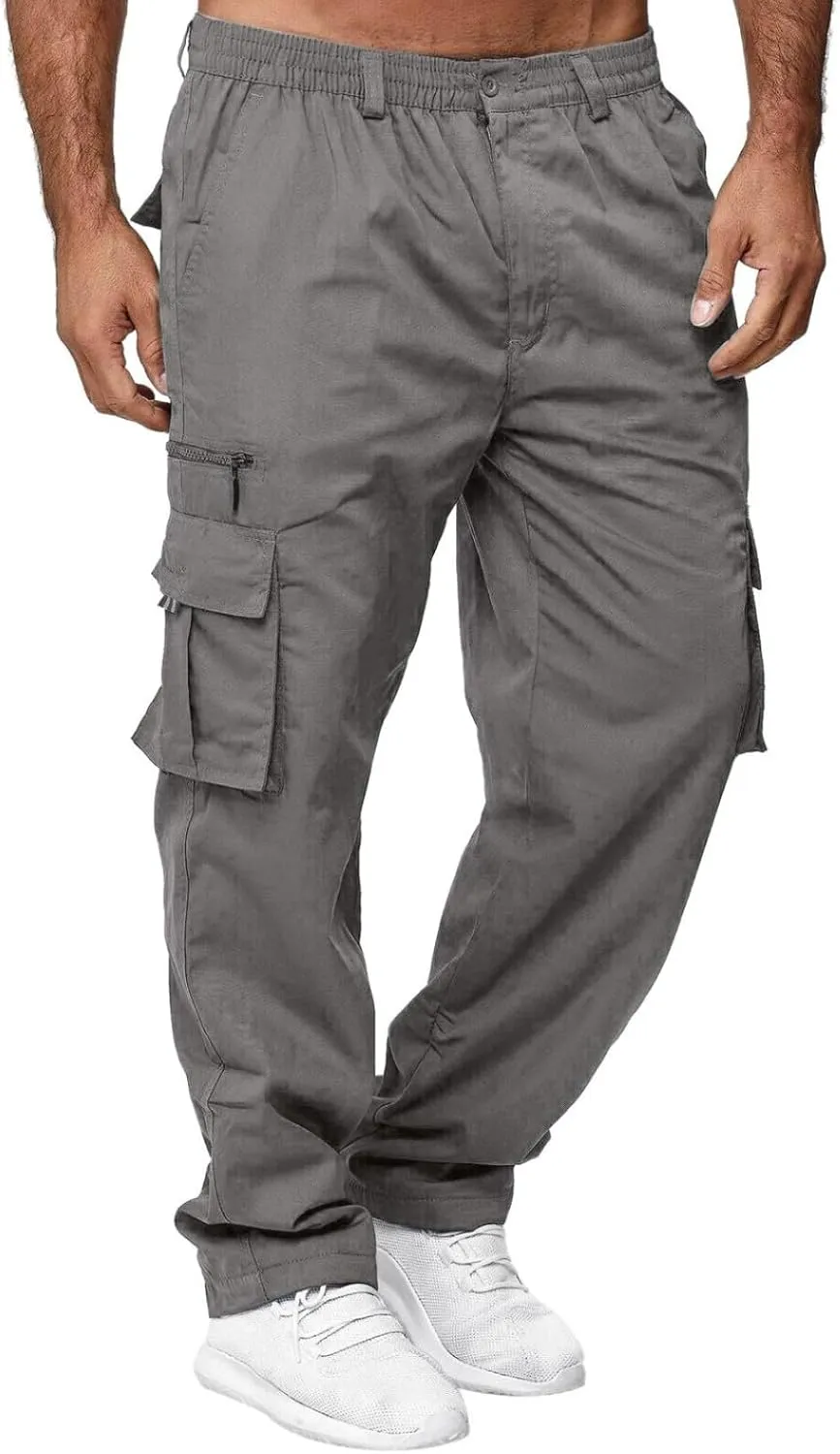 Men's Outdoor Cargo Pant Relaxed Fit Lightweight Hiking Jogger Classic Fit Multi Pockets Fashion Trousers