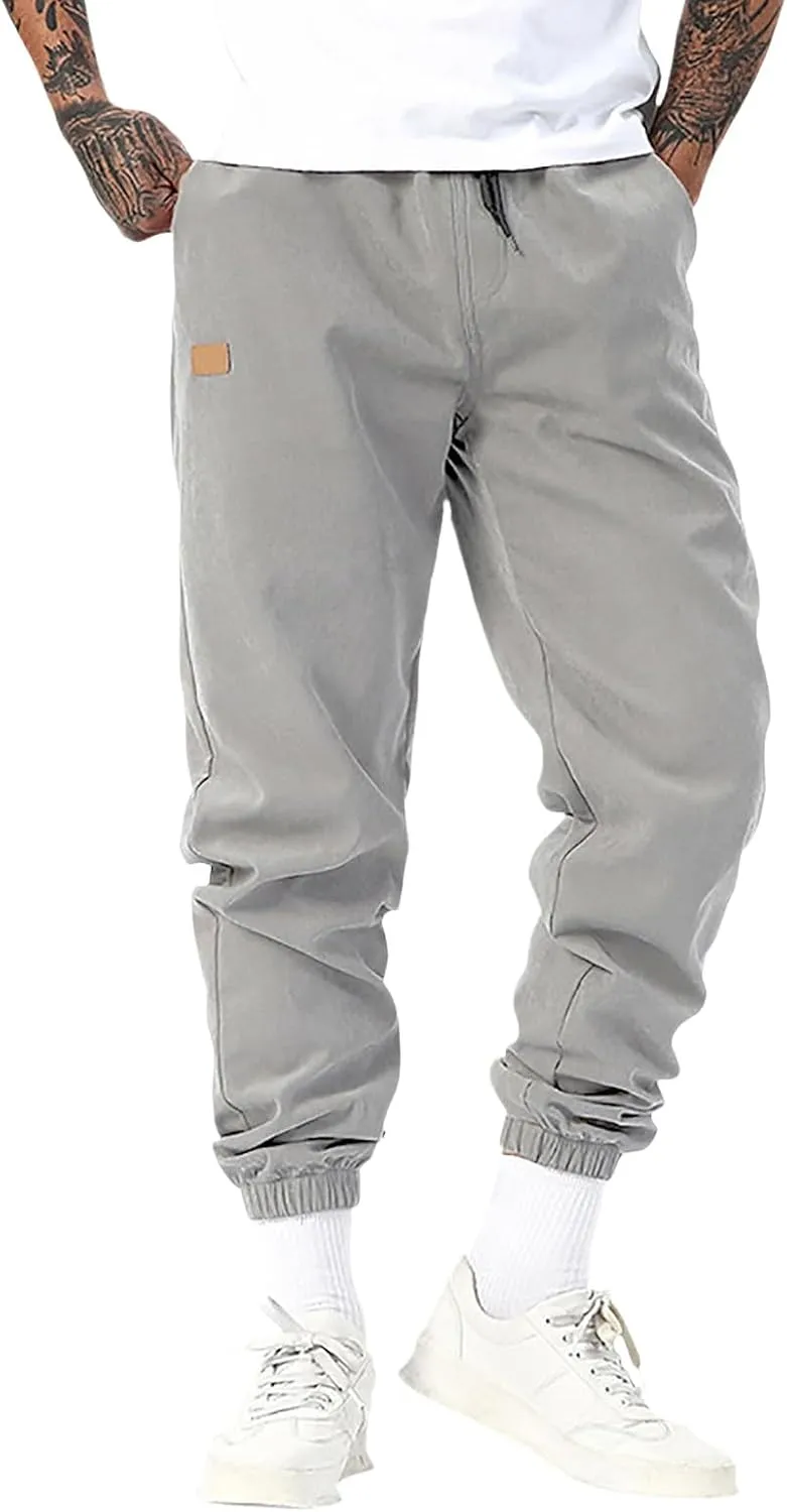 Men's Pants with Multi Pockets Drawstring Tactical Joggers Relaxed Fit Hiking Stretch Casual Sweatpants Cargo Workout