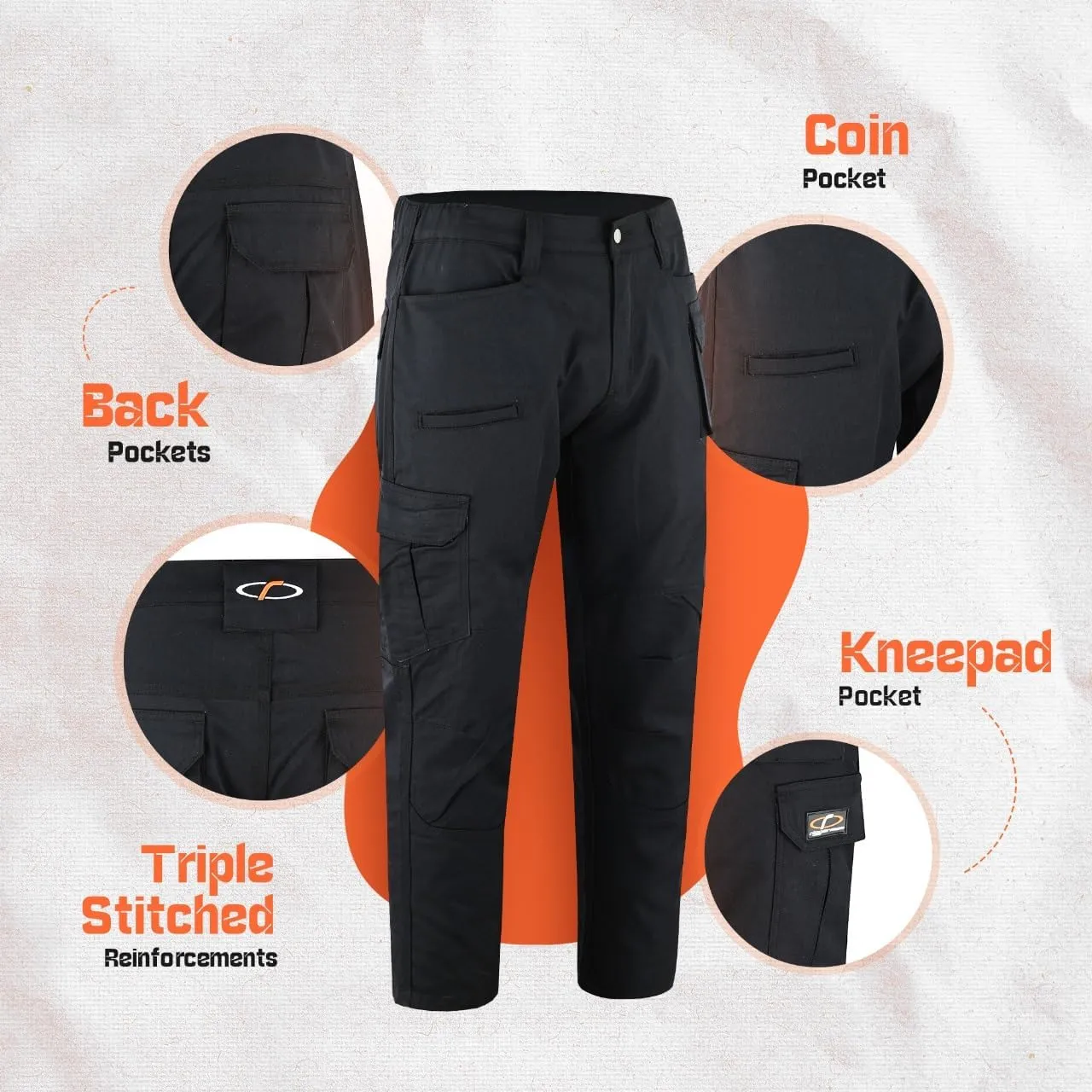 Mens Tactical Pants Elasticated Waist Lightweight Work Pants for Men Construction Boot Cut Relaxed Fit Cargo Pants