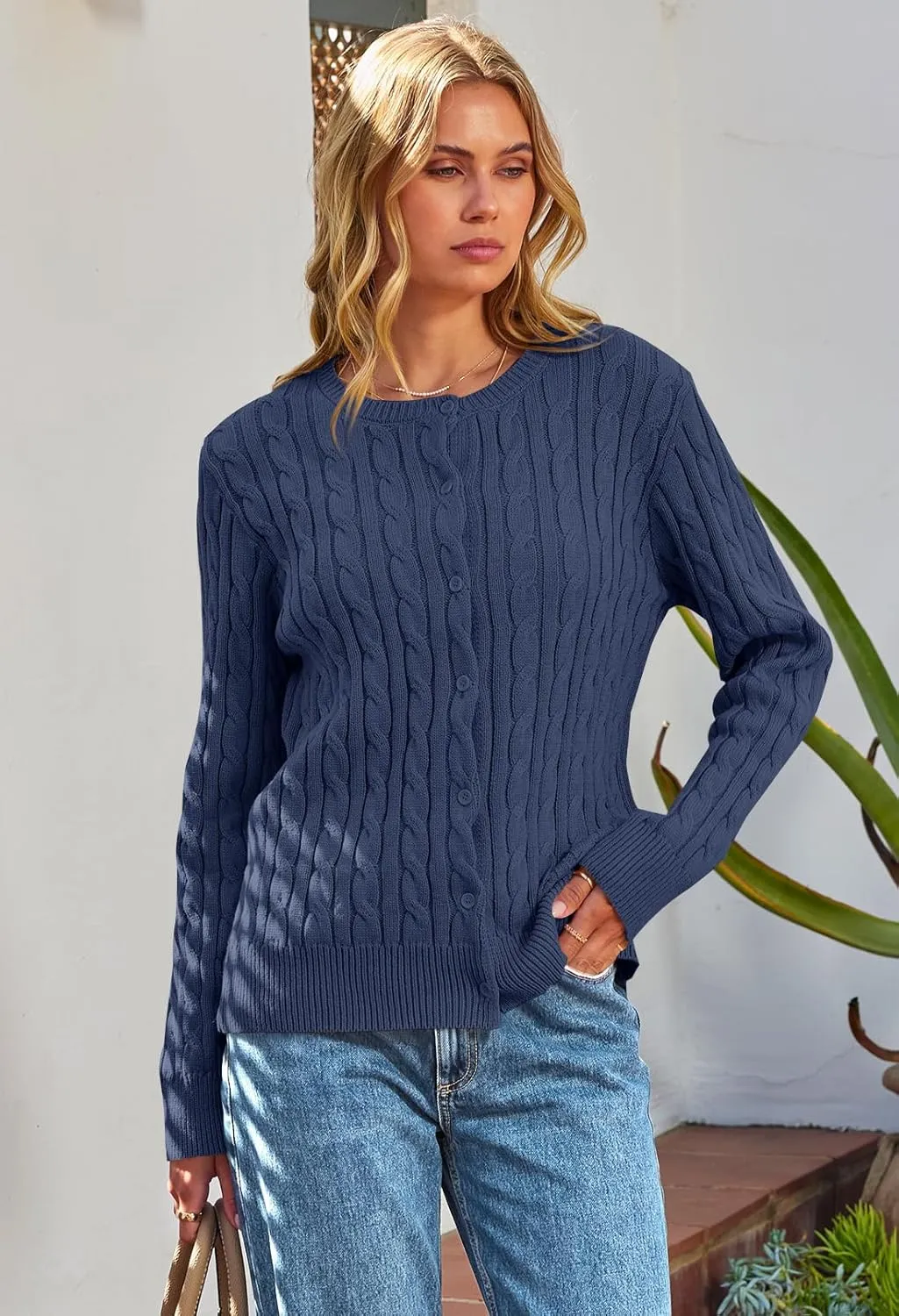 MEROKEETY Women's Cable Knit Open Front Cardigan Sweaters Fall Long Sleeve Button Down Soft Outwear