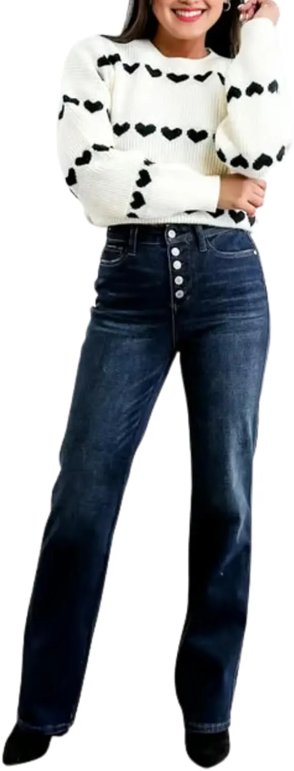 Mid Rise Button Fly Bootcut Jeans Trendy Classic Vintage Jeans Stretchy Jeans for Women