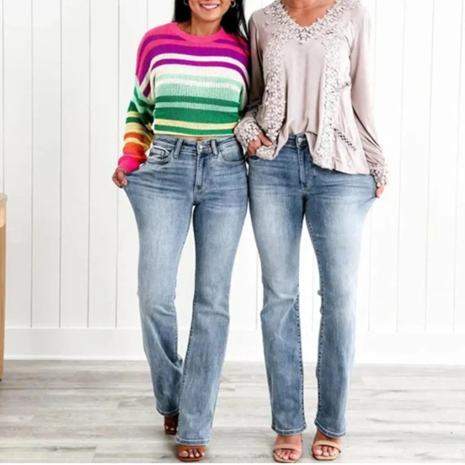 Mid Rise Button Fly Bootcut Jeans Trendy Classic Vintage Jeans Stretchy Jeans for Women