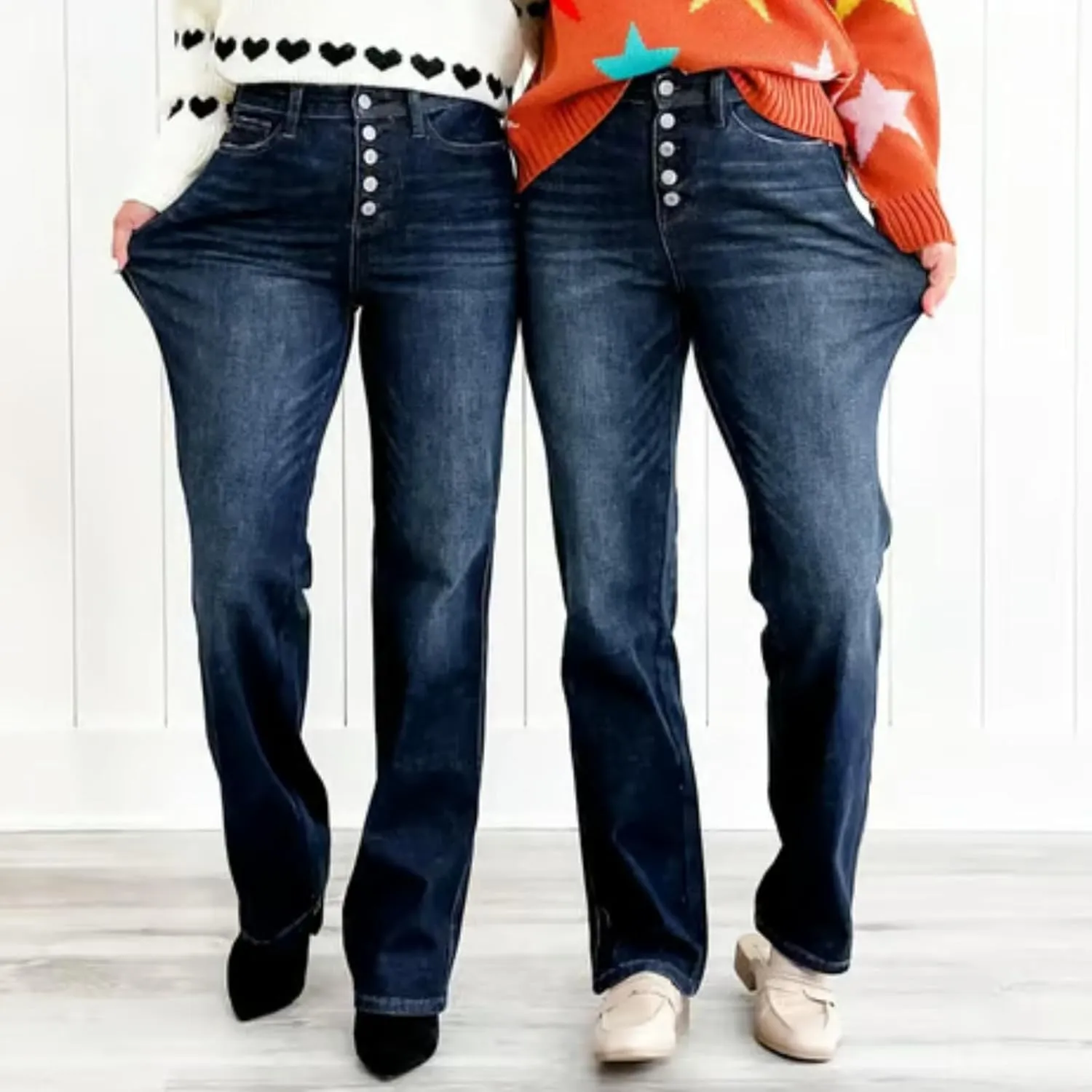 Mid Rise Button Fly Bootcut Jeans Trendy Classic Vintage Jeans Stretchy Jeans for Women