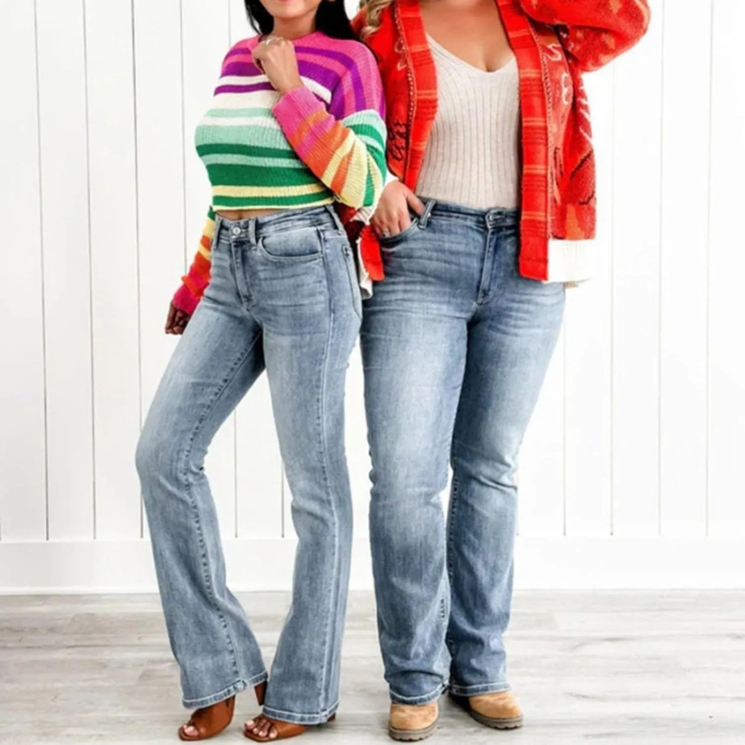 Mid Rise Button Fly Bootcut Jeans Trendy Classic Vintage Jeans Stretchy Jeans for Women