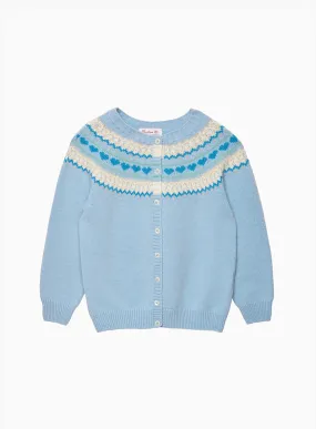 Natasha Fair Isle Cardigan in Pale Blue