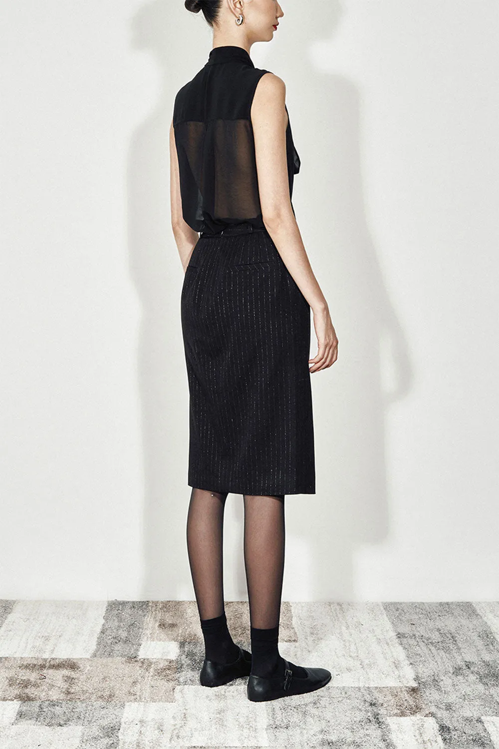 Nishia Straight Tie Neck Chiffon Shirt