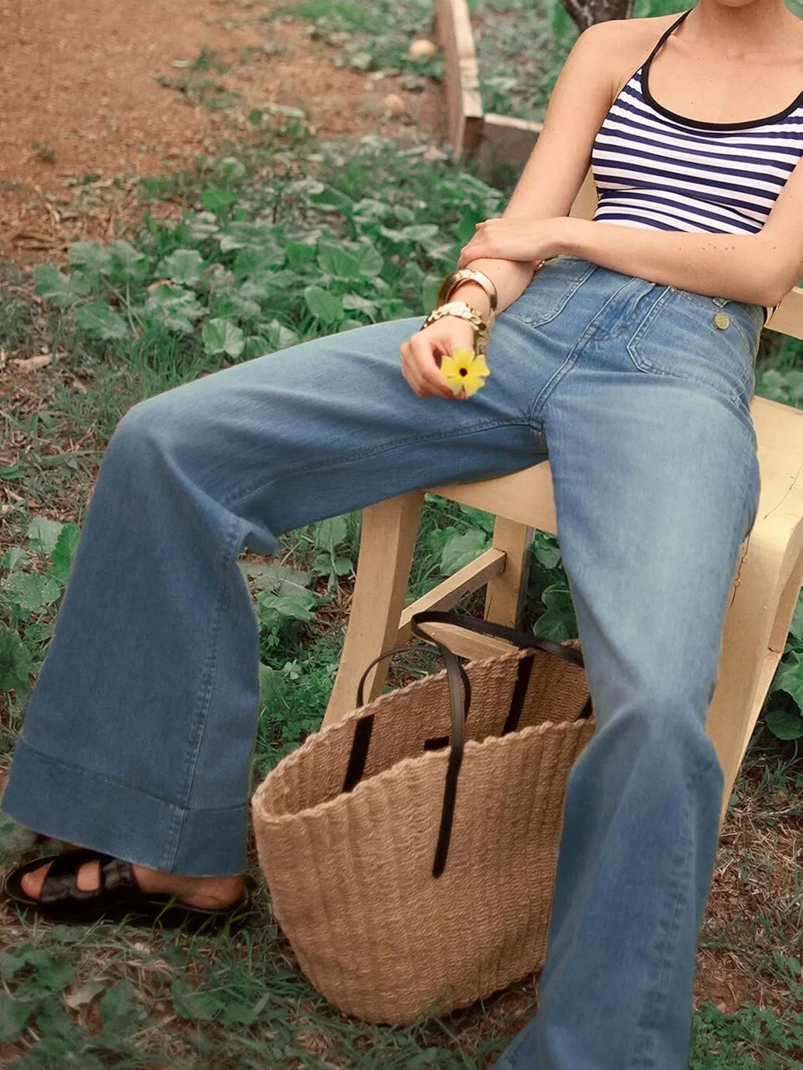 Oprah's Favorite Jeans Baggy Jeans High Waisted Wide Leg Straight Stretchy Denim Pants with Patch Pockets
