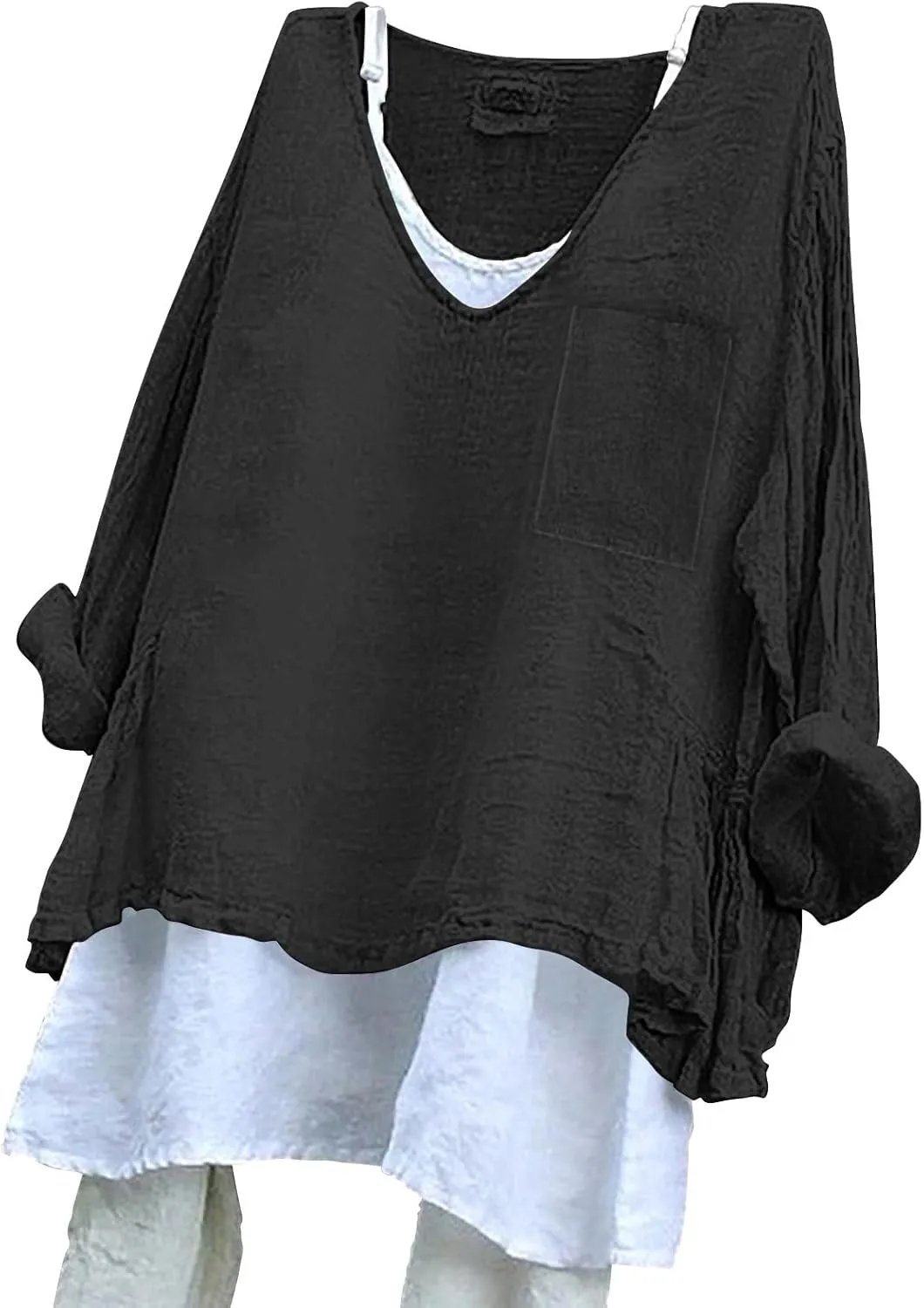 Peasant Blouses for Women V Neck Casual Summer Cotton Gauze Tops Lightweight Breathable Vacation Beach Linen Shirts