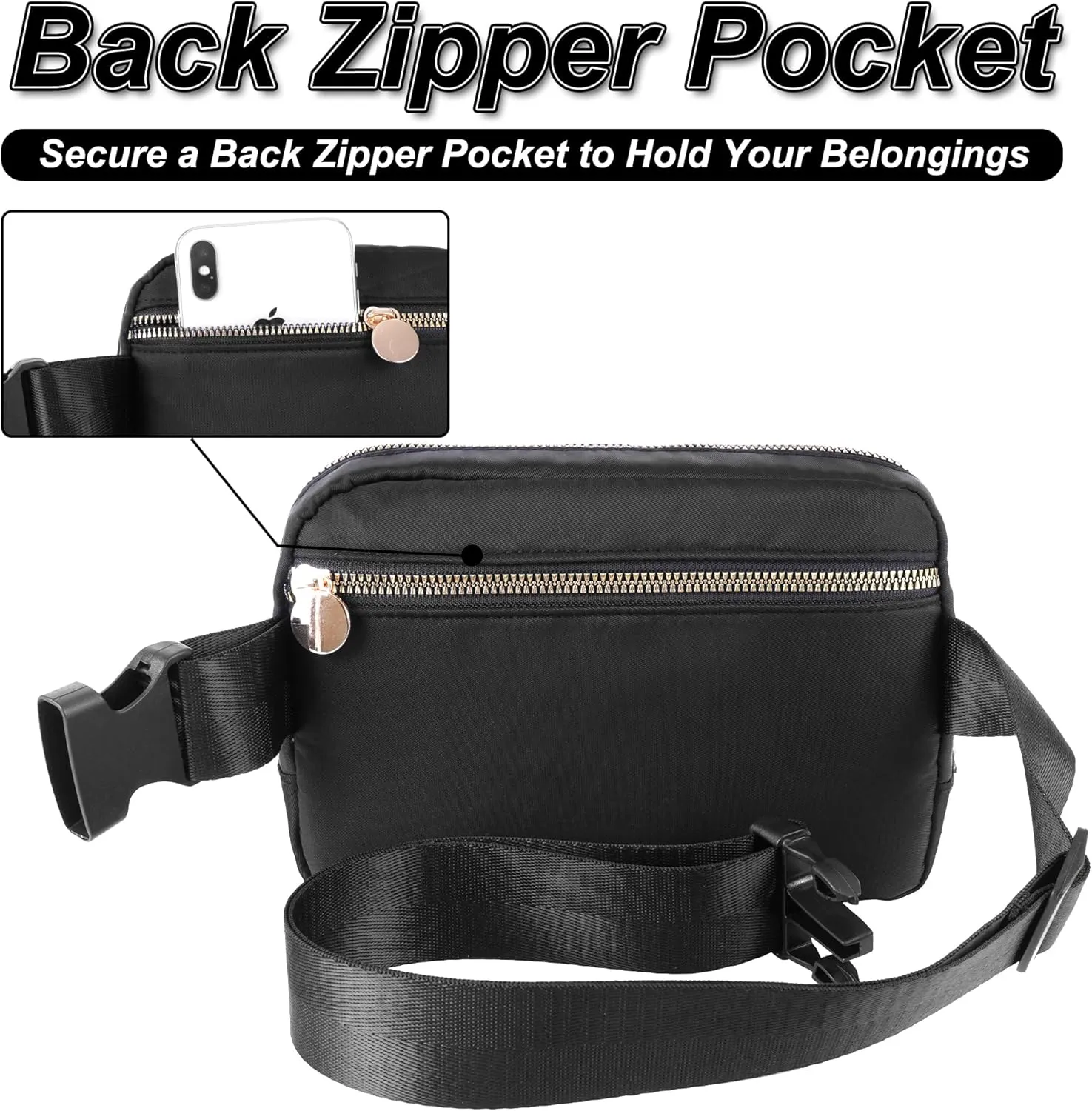 Personalized Belt Bag for Women Girls - Fashion Mini Waist Packs with Adjustable Strap - Trendy Travel Fanny Pack Crossbody Bags with Initial Letter - Teen Gifts | Black,S