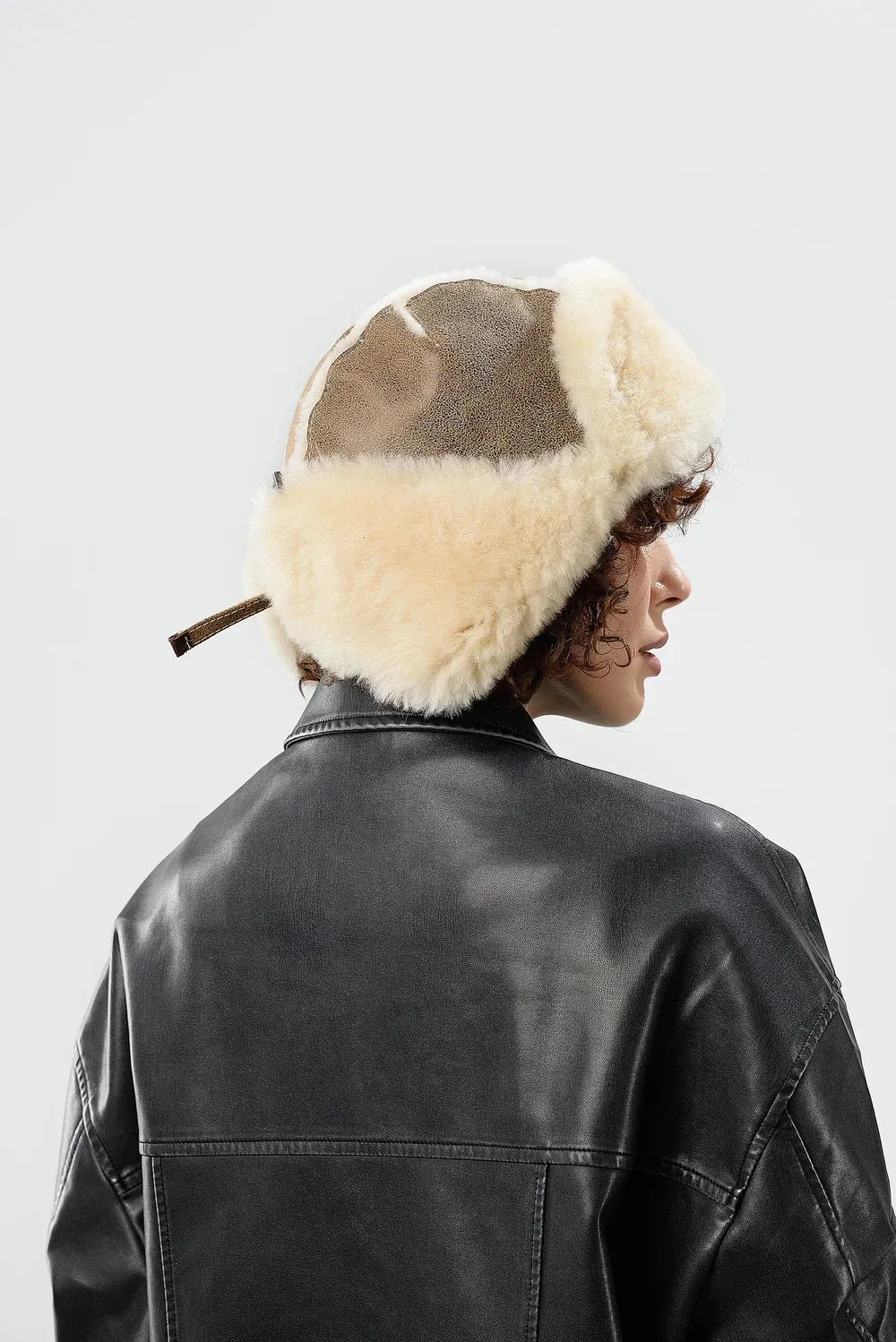 Real Sheepskin Shearling Winter Aviator Hat with Ear Flaps for Women