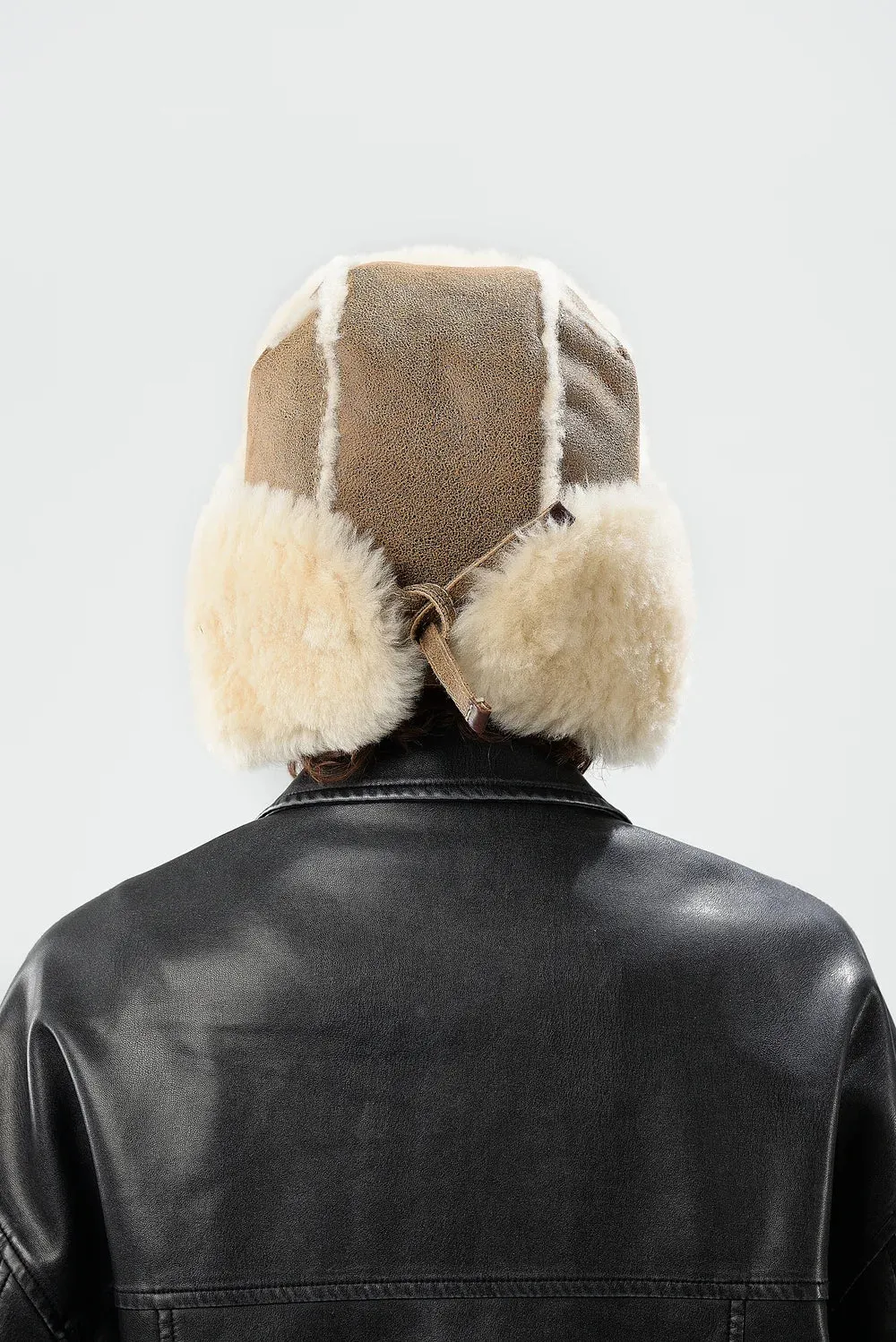 Real Sheepskin Shearling Winter Aviator Hat with Ear Flaps for Women