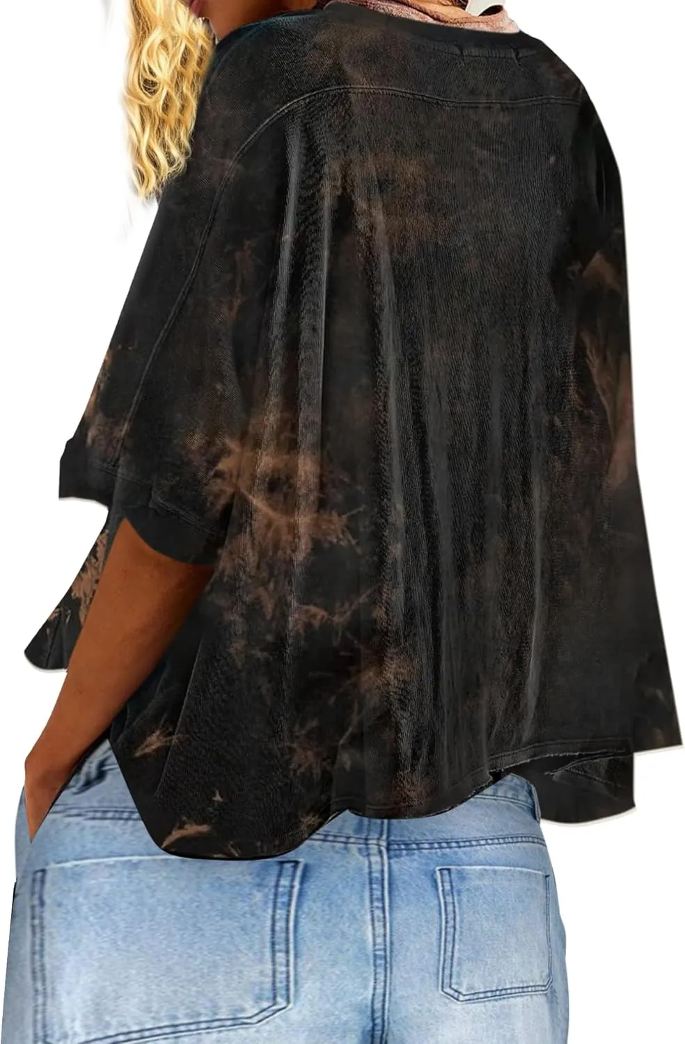 Remidoo Womens Oversized Crop Top Tie Dye Shirt Crewneck Short Sleeve T-Shirt