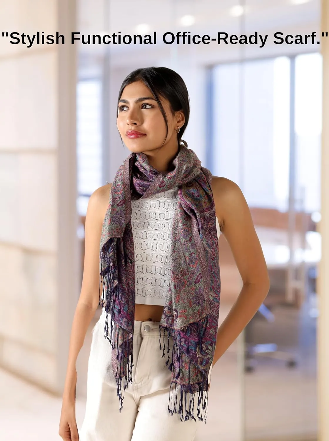 Soft Silky Cashmere Pashmina Scarf Lightweight Ethnic Paisley Winter Travel Wrap Shawl for Evening Dresses - 77" x 28"
