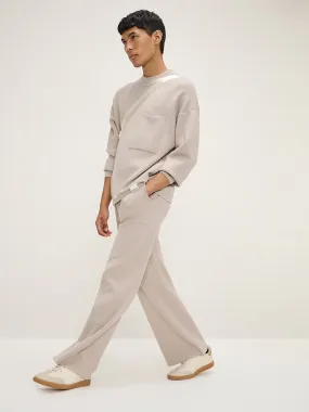 Studiofit Beige Knitted Relaxed-Fit Mid-Rise Track Pants