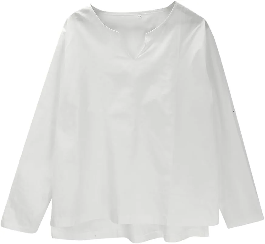 Tops for Men Cotton and Linen Brief Breathable Comfy Solid Color Short Half Long Sleeve Loose Casual T Shirt Blouse