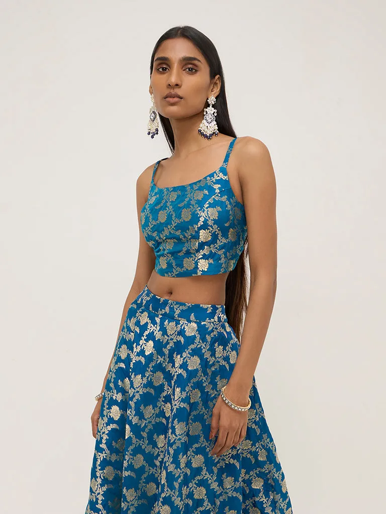 Vark Blue Brocade Design Blouse