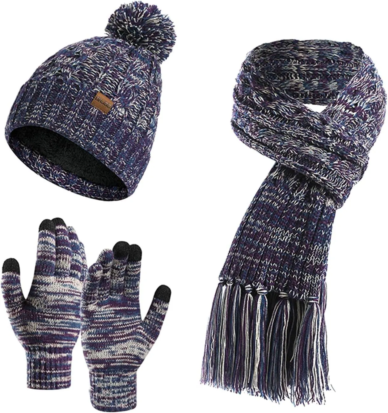 Warmer Winter Warm Knitted Sets Slouchy Beanie Hats Neck Scarves Touchscreen Gloves Scarf Themal Set for Men Women