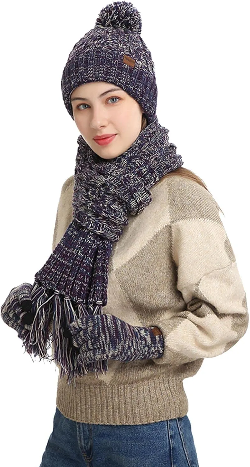 Warmer Winter Warm Knitted Sets Slouchy Beanie Hats Neck Scarves Touchscreen Gloves Scarf Themal Set for Men Women