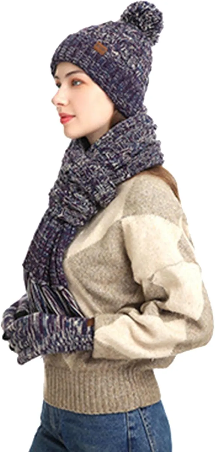 Warmer Winter Warm Knitted Sets Slouchy Beanie Hats Neck Scarves Touchscreen Gloves Scarf Themal Set for Men Women