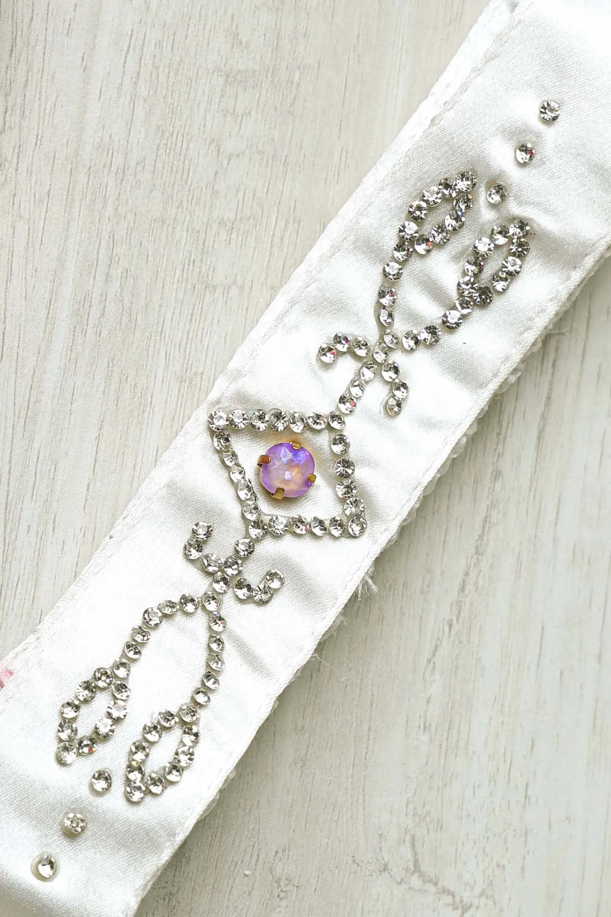 White Embellished Satin Belt