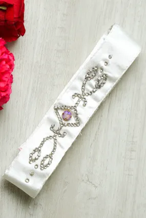 White Embellished Satin Belt