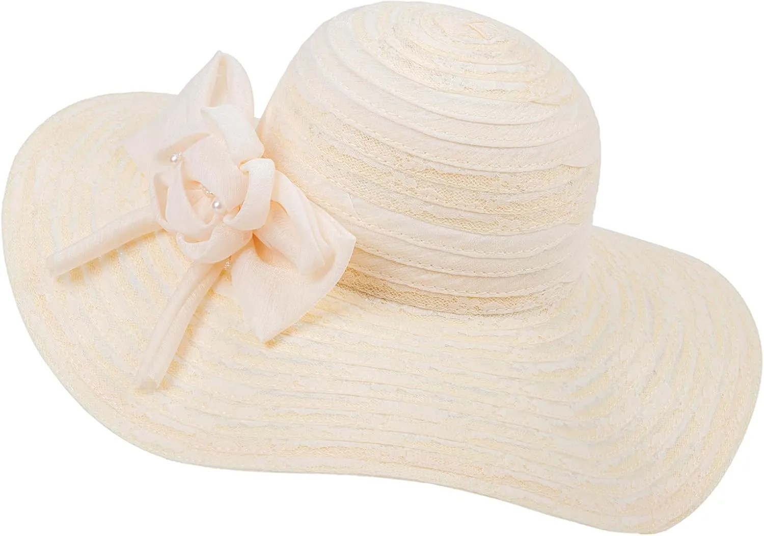 Wide-Brim Floppy-Kentucky-Hat for Womens - Foldable Lace Sun-Hats with Flower Fascinator Tea Party Wedding Hat