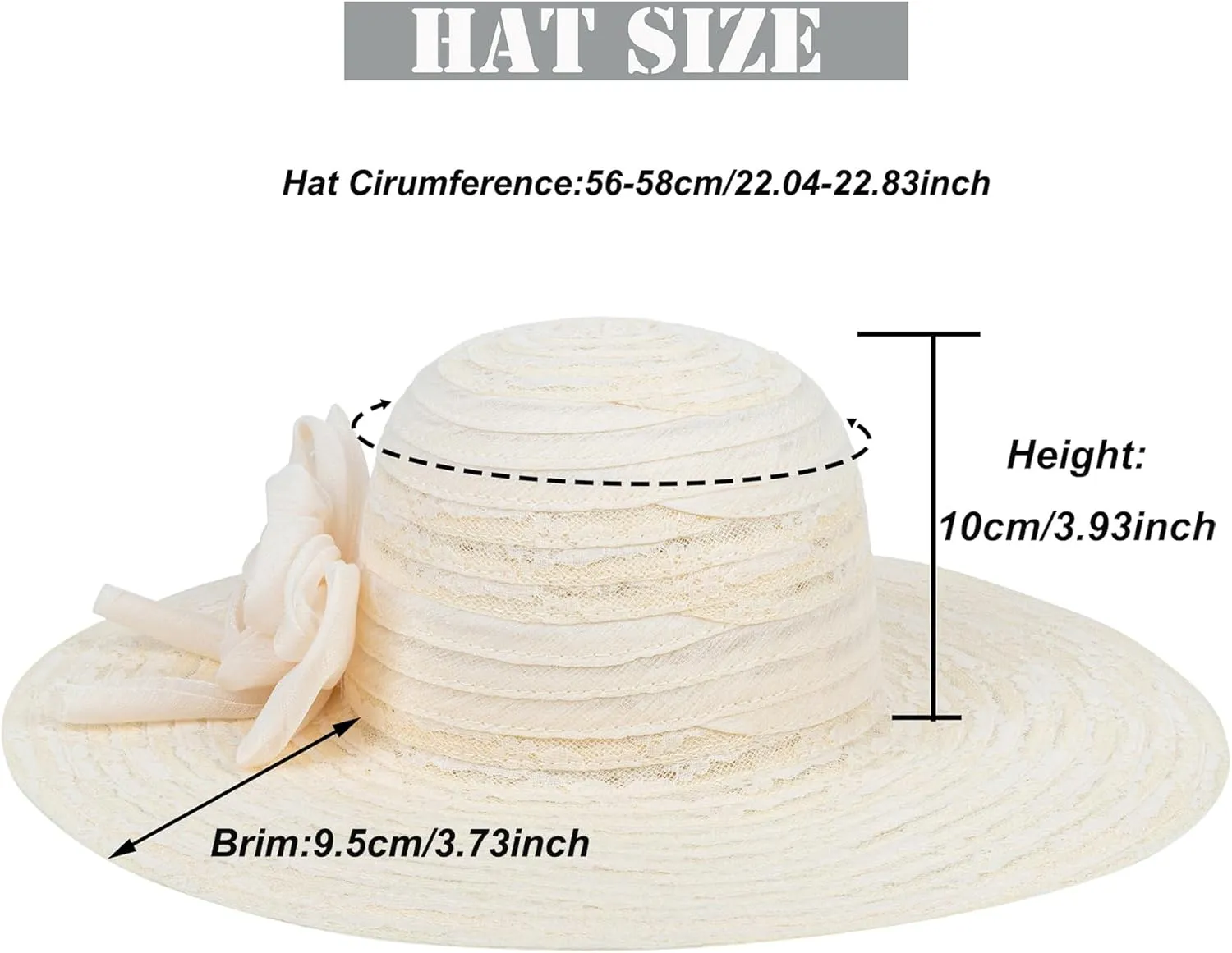Wide-Brim Floppy-Kentucky-Hat for Womens - Foldable Lace Sun-Hats with Flower Fascinator Tea Party Wedding Hat