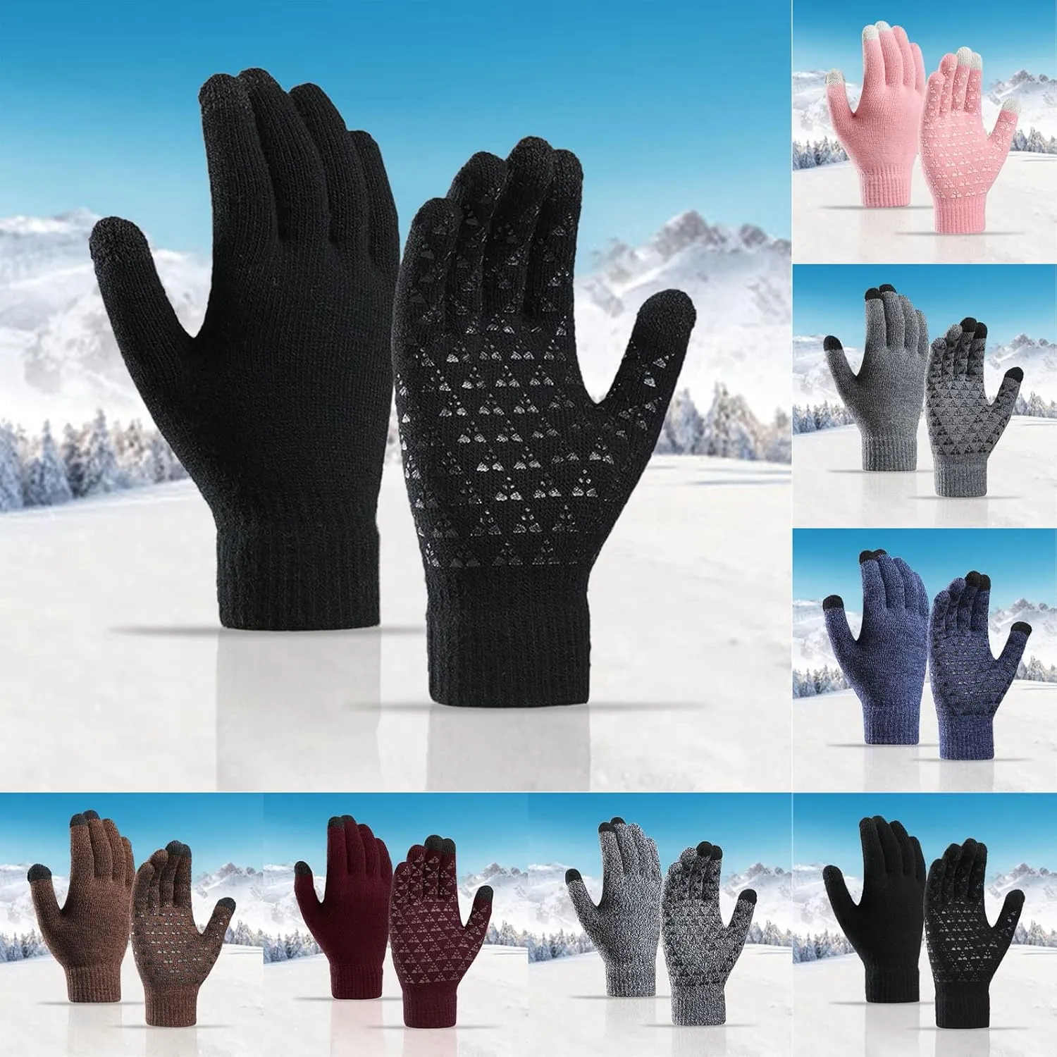 Winter Gloves Men,Full Fingers Touch Screen Thermal Knit Lining Warming Gloves for Hiking Driving Cold Weather Kids