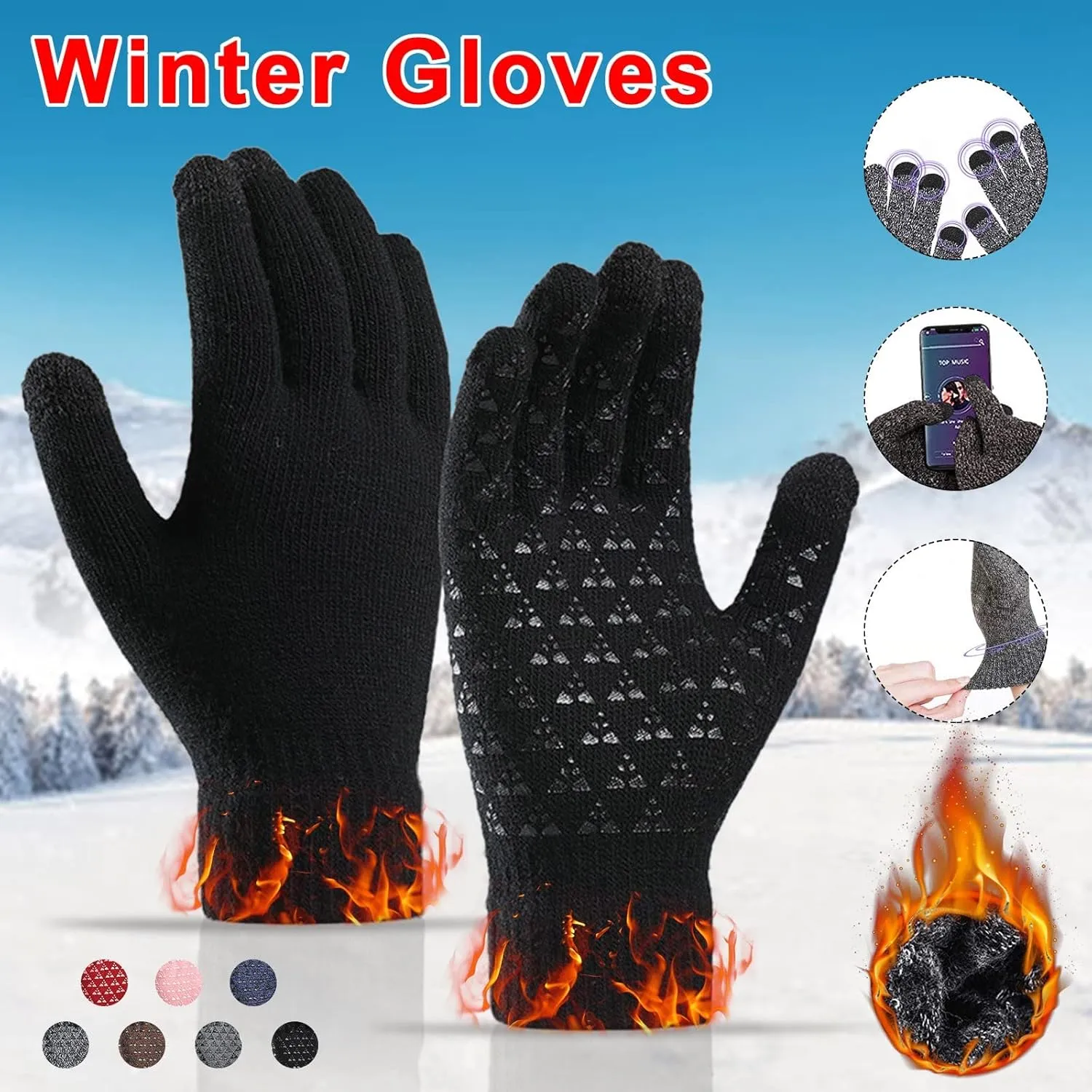 Winter Gloves Men,Full Fingers Touch Screen Thermal Knit Lining Warming Gloves for Hiking Driving Cold Weather Kids