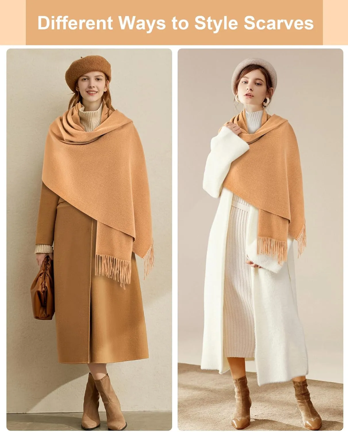 Winter Women's Soft & Warm Solid Color Oversized Scarf, Thick & Cozy Large Blanket Shawl for Cold Weather