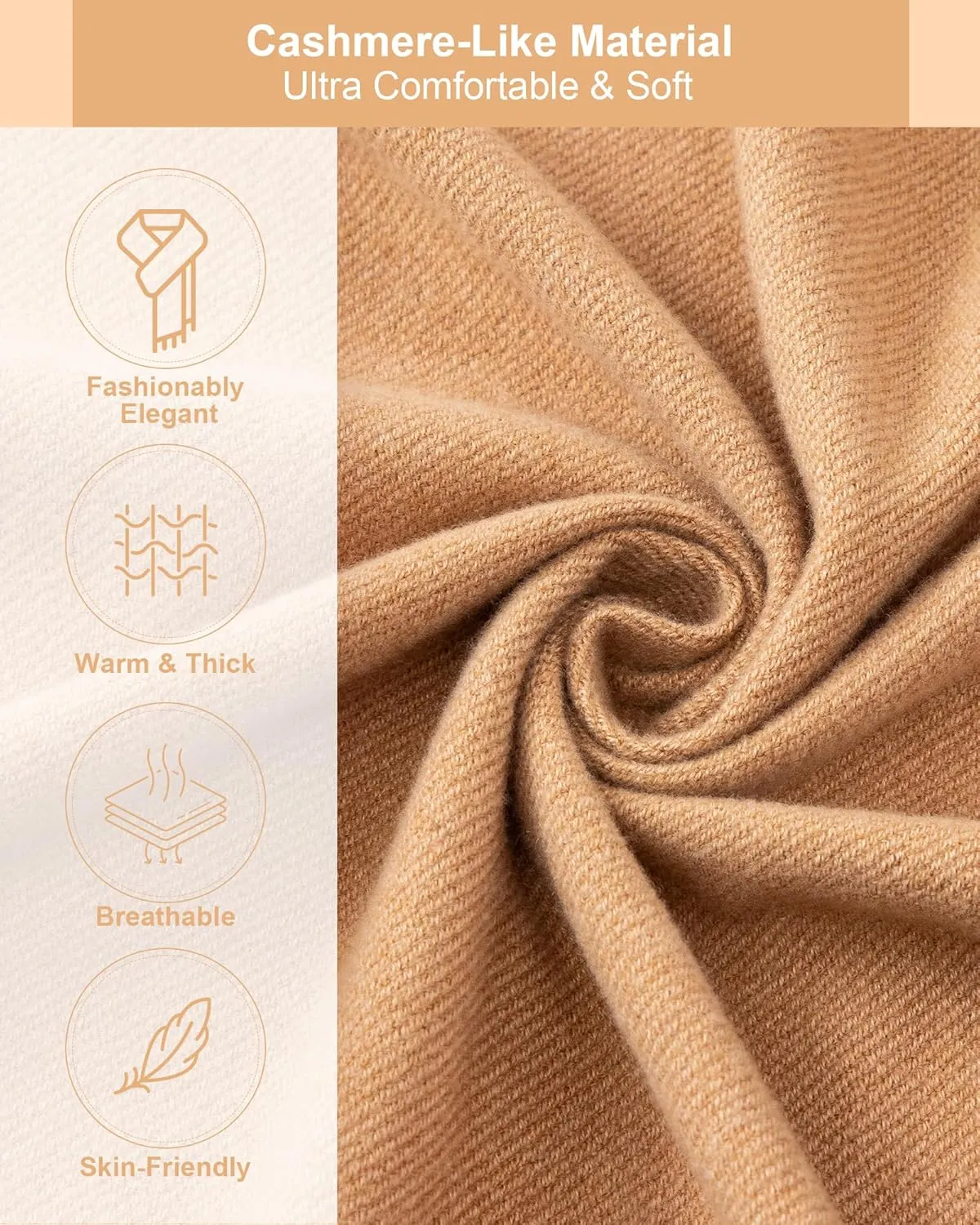 Winter Women's Soft & Warm Solid Color Oversized Scarf, Thick & Cozy Large Blanket Shawl for Cold Weather