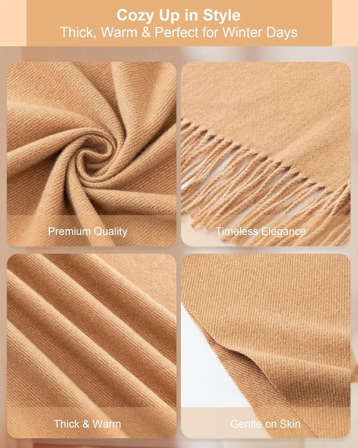 Winter Women's Soft & Warm Solid Color Oversized Scarf, Thick & Cozy Large Blanket Shawl for Cold Weather