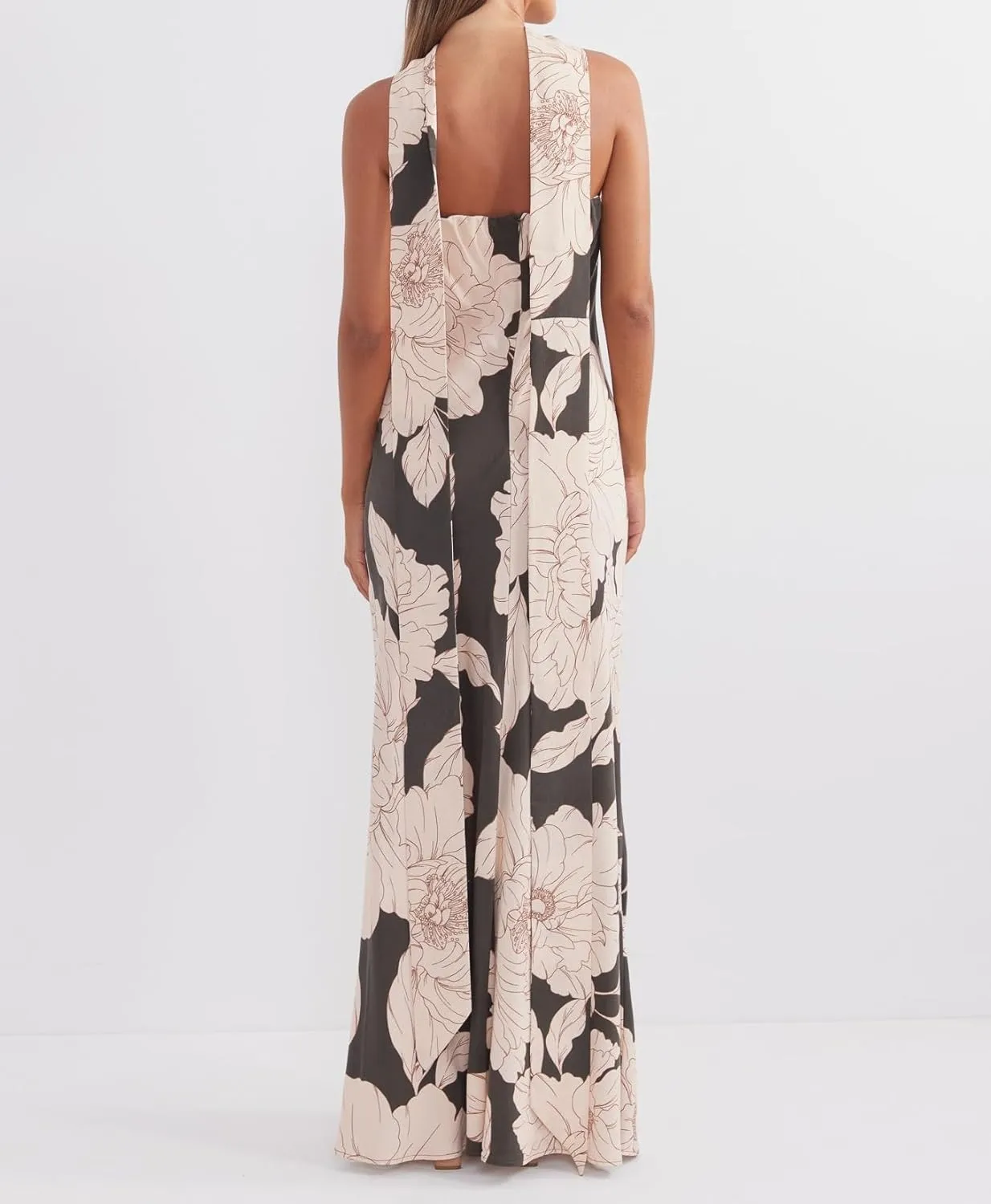 Women Floral Maxi Dress with Scarf Elegant Strapless Backless Bodycon Long Dress Y2k Tube Cocktail Sundress