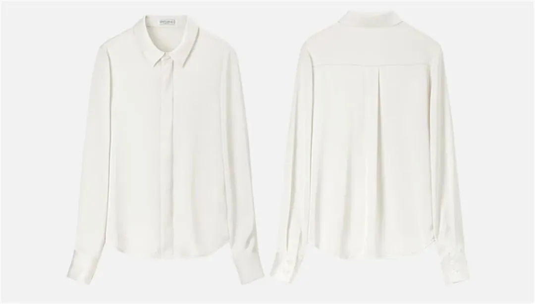 Women Formal Satin Shirt Classic Solid Turn Down Collar Blouse Button Down Work Business Blouse
