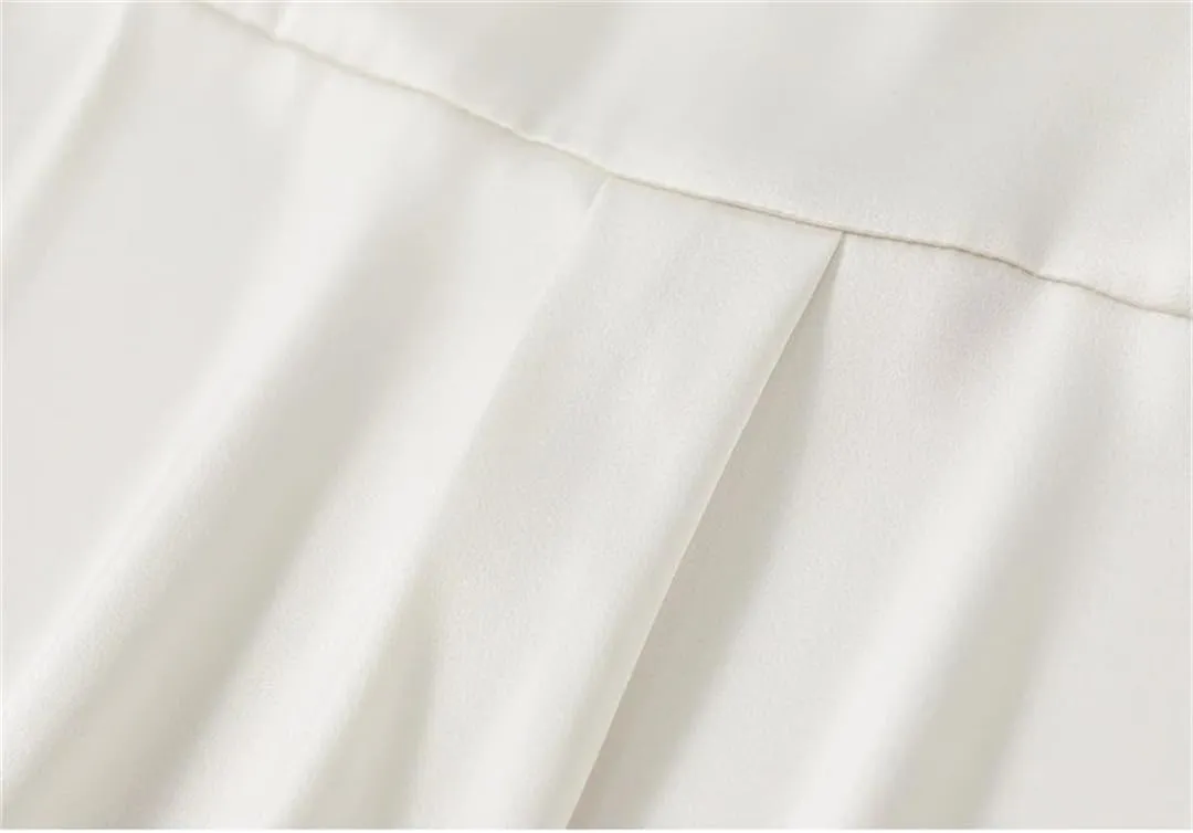 Women Formal Satin Shirt Classic Solid Turn Down Collar Blouse Button Down Work Business Blouse