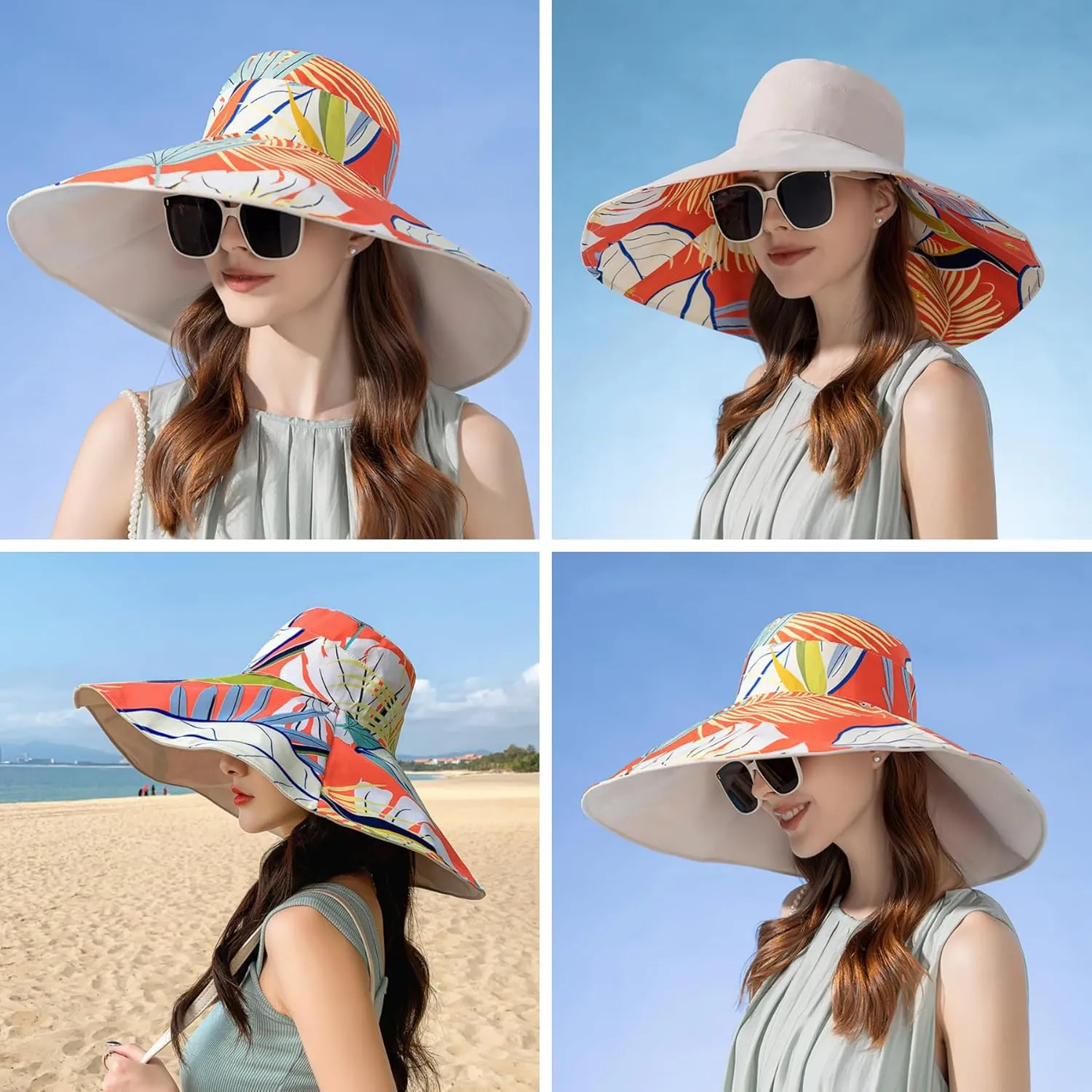 Women Summer Rain UV UPF 50 Sun Protection Wide Brim Hat - Foldable Bucket Sun Hat