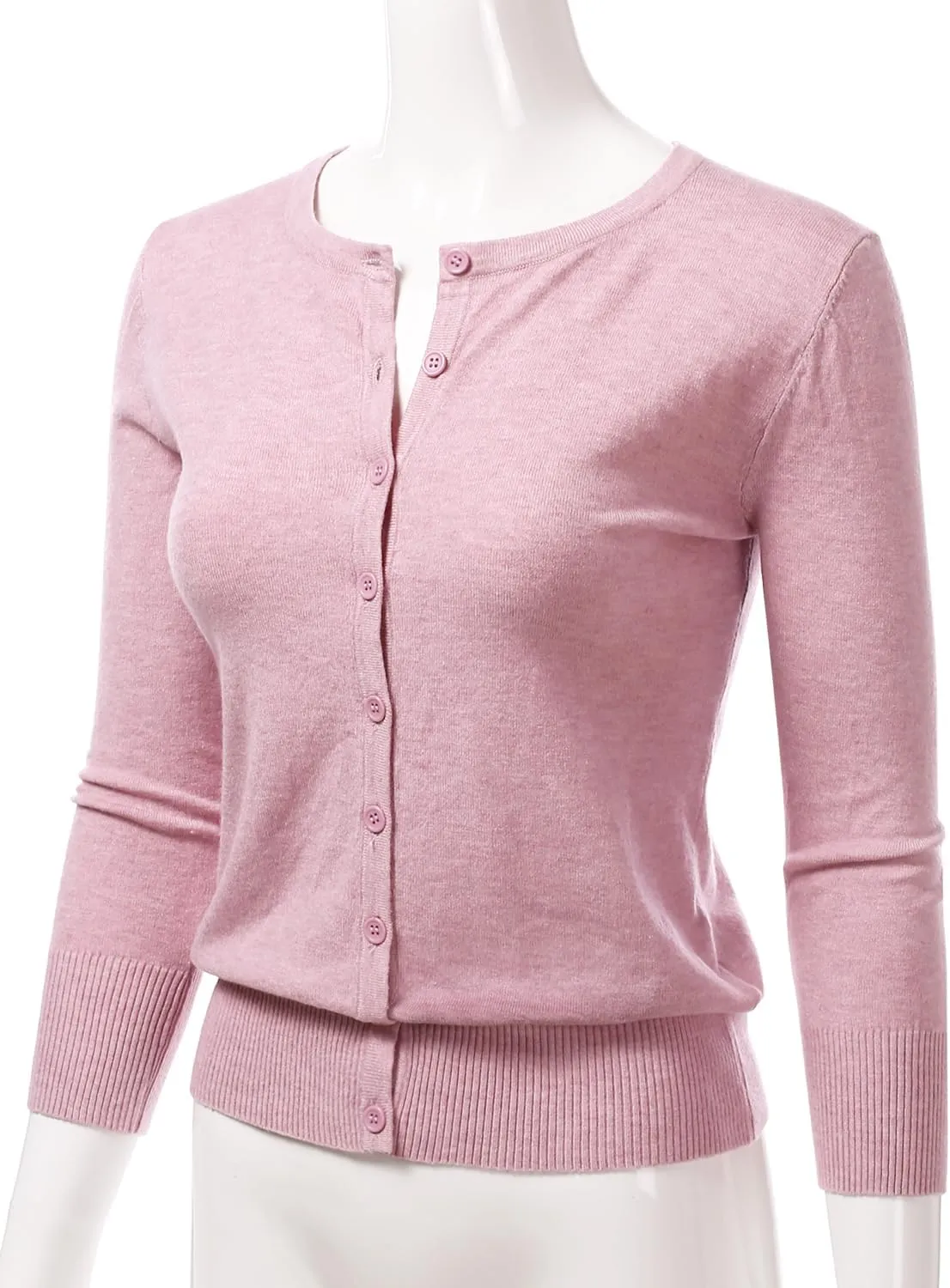 Women's 3/4 Sleeve Crewneck Button Down Knit Sweater Soft Cardigan (S-XXL)