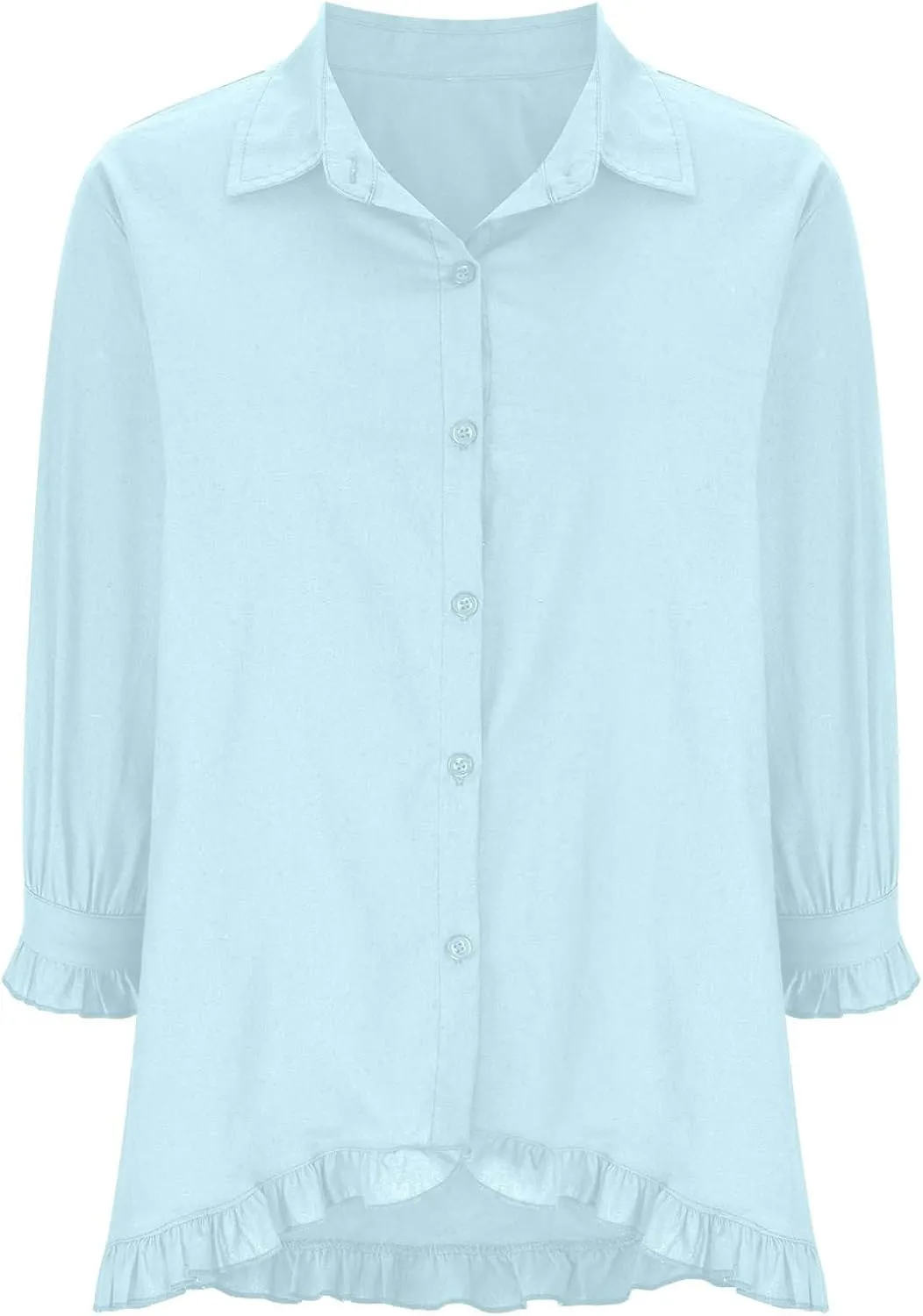 Womens Button Down Shirt Casual 3/4 Sleeve Collared Tops Classiac Fit Cover Shirts Soft Linen Summer Tops Blouses