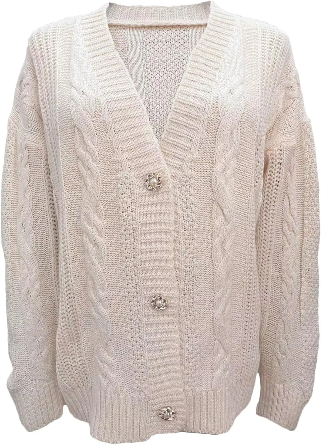 Womens Chunky Knit Sweater Cardigans Comfy Soft V Neck Butotn Down Long Sleeve Jackets Loose Outerwear Fall Outfits