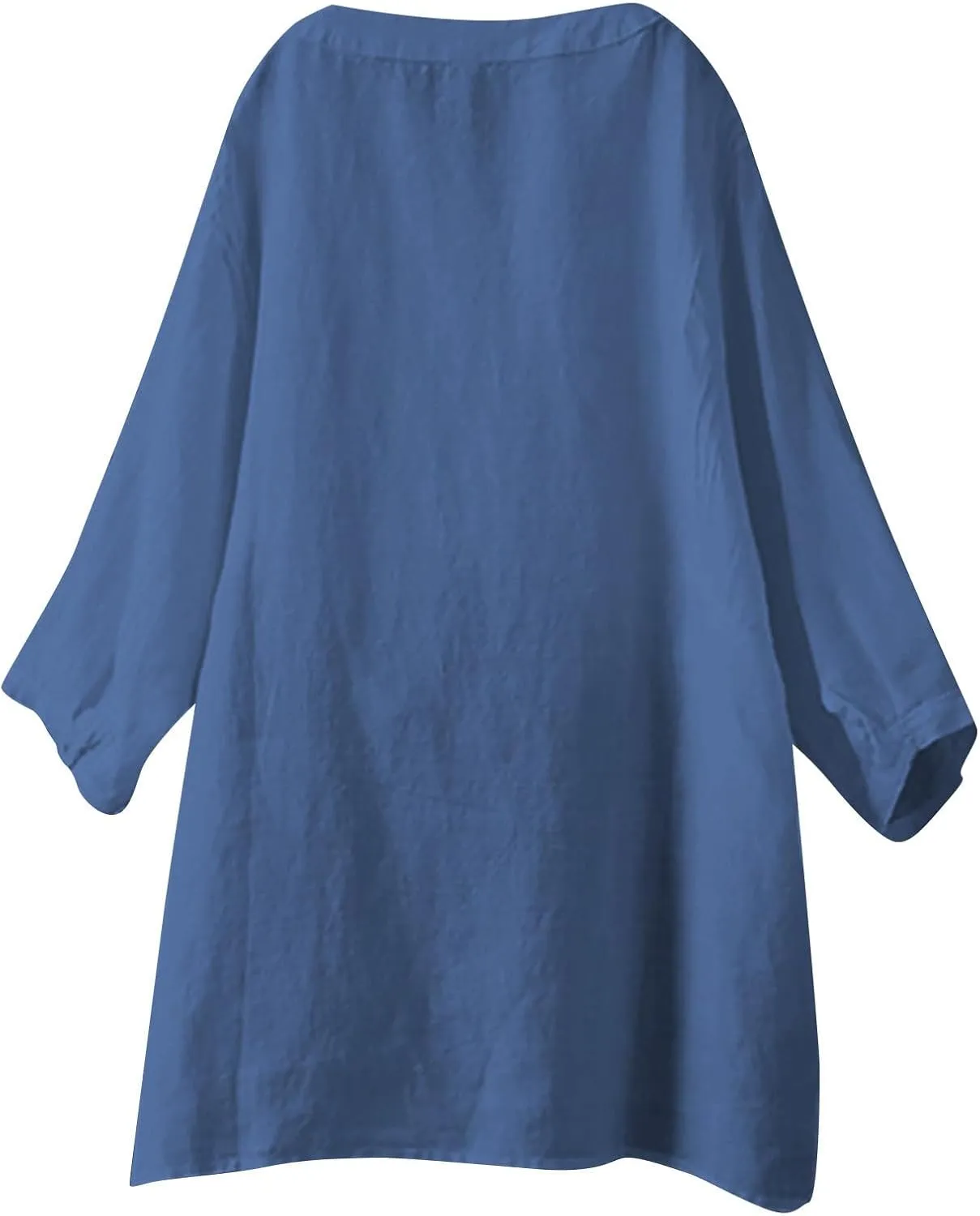 Womens Cotton Linen Shirts 3/4 Sleeve Summer Vacation Tunic Tops Oversized Tshirts Casual V Neck Dressy Blouses