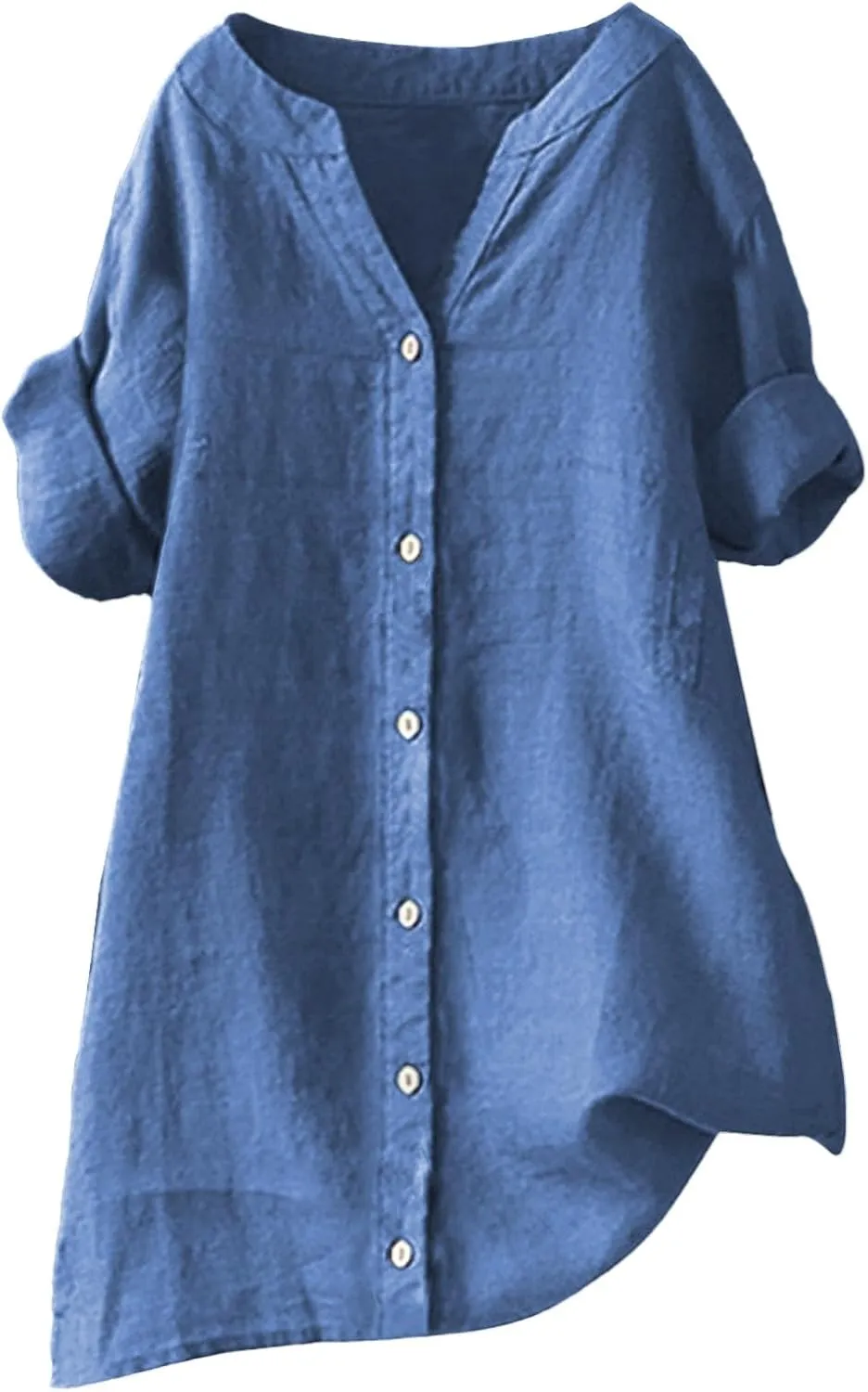 Womens Cotton Linen Shirts 3/4 Sleeve Summer Vacation Tunic Tops Oversized Tshirts Casual V Neck Dressy Blouses