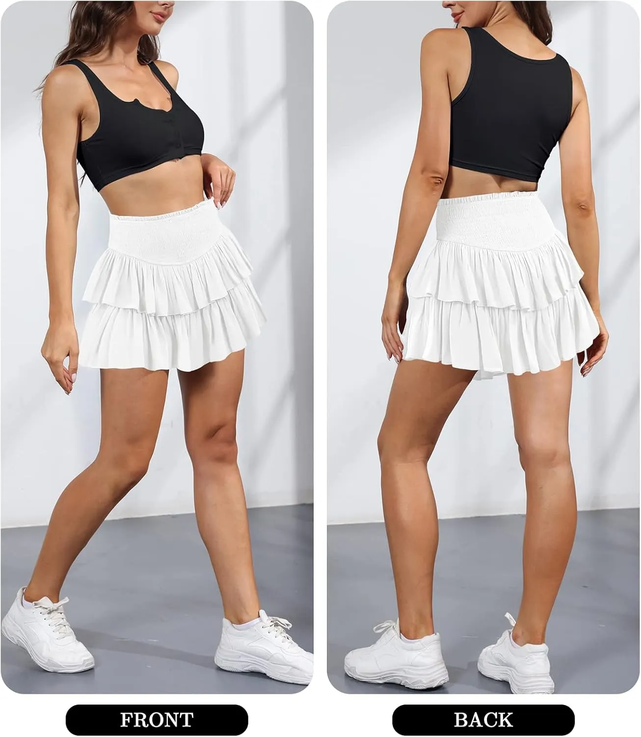 Women's Cute High Waist Ruffle Mini Skirt Layered Ruffle Hem Flared Flowy Casual Swing Beach Mini Short Skirt
