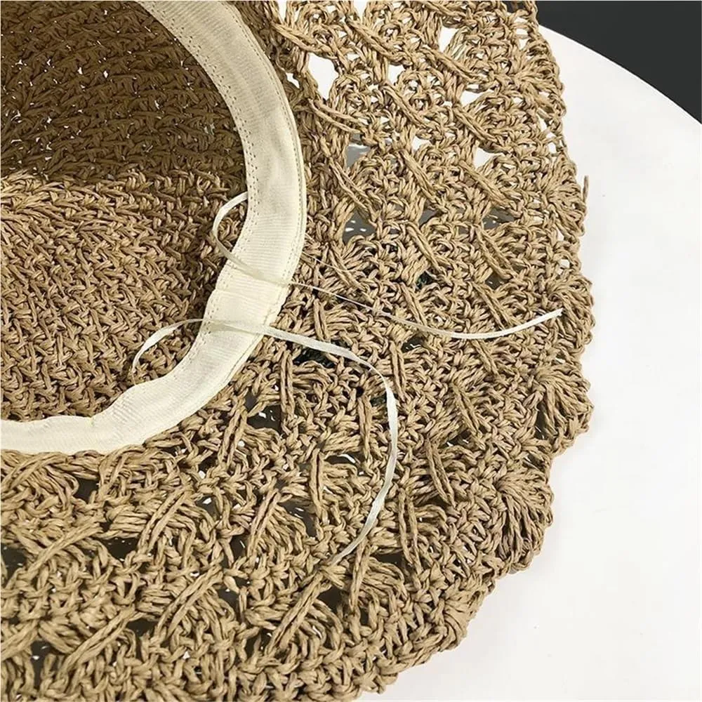 Women's Elegant Crochet Straw Hat Fashion Handmade Flower Summer Beach Hat Wide Brim Outdoor Sun Protection Visor Hat