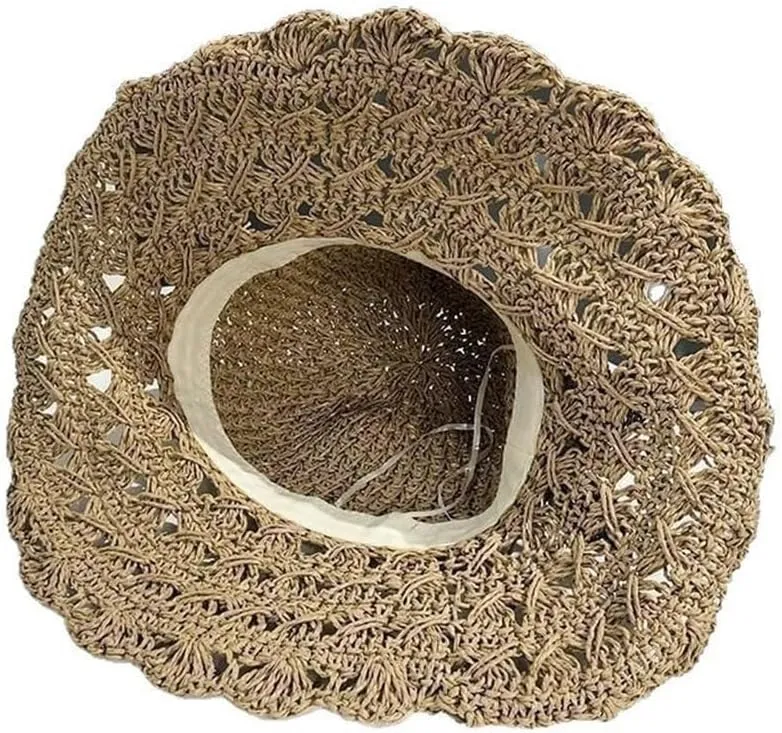 Women's Elegant Crochet Straw Hat Fashion Handmade Flower Summer Beach Hat Wide Brim Outdoor Sun Protection Visor Hat