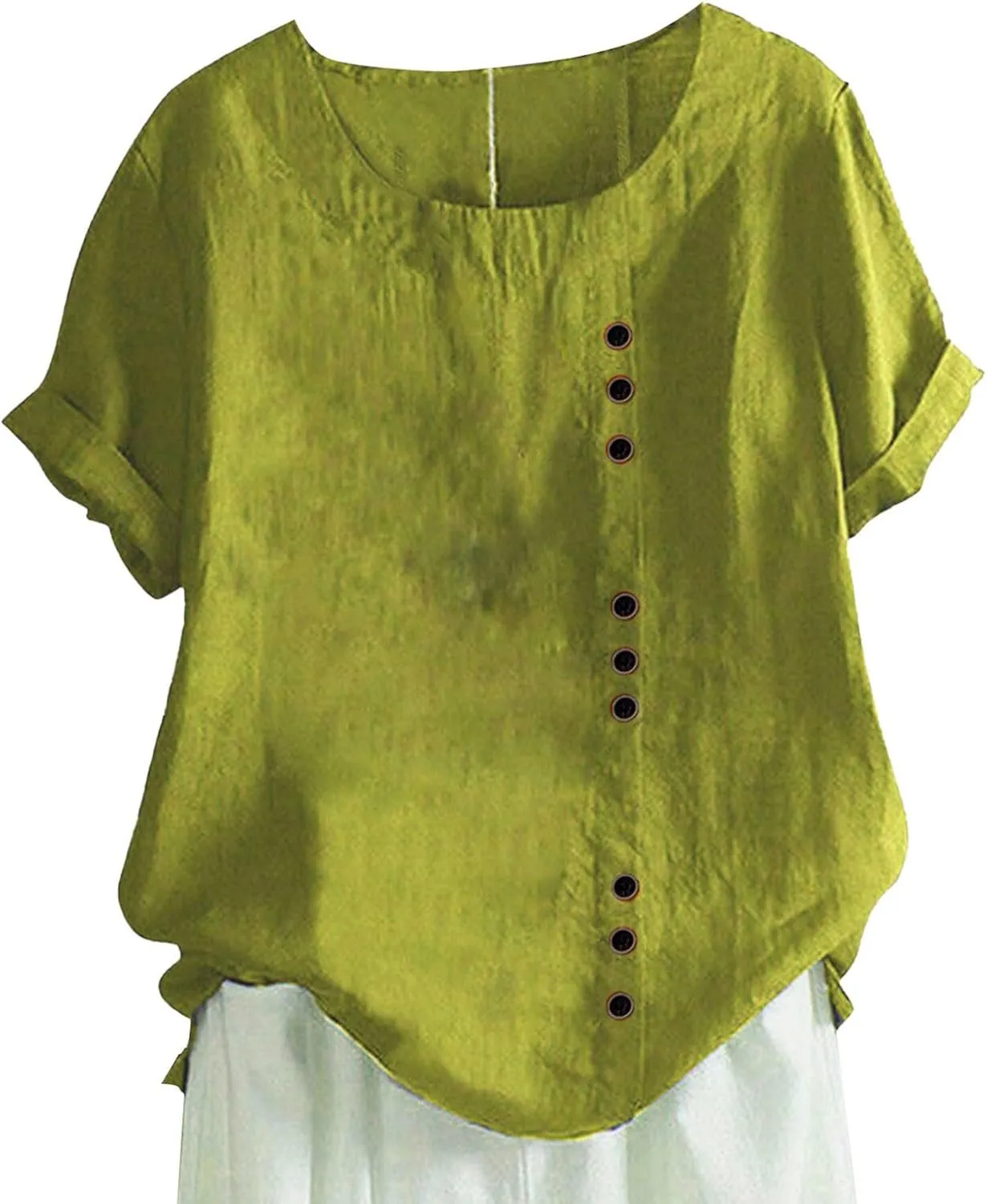 Women's Embroidered T Shirts Summer Cotton Linen Casual Blouse Short Sleeve Round Neck Tops Oversized Boho Tees