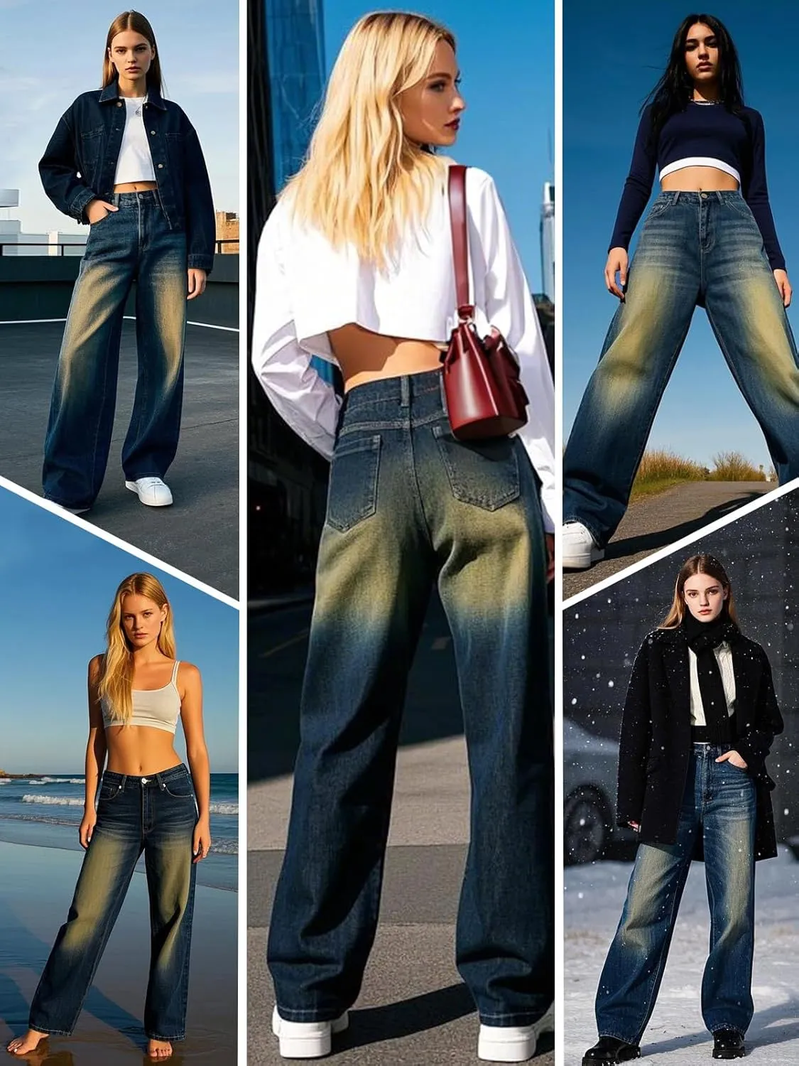 Women's High Waisted Wide Leg Jeans Stretchy Denim Pants, Tummy Control Boyfriend Jeans with Butt Lift