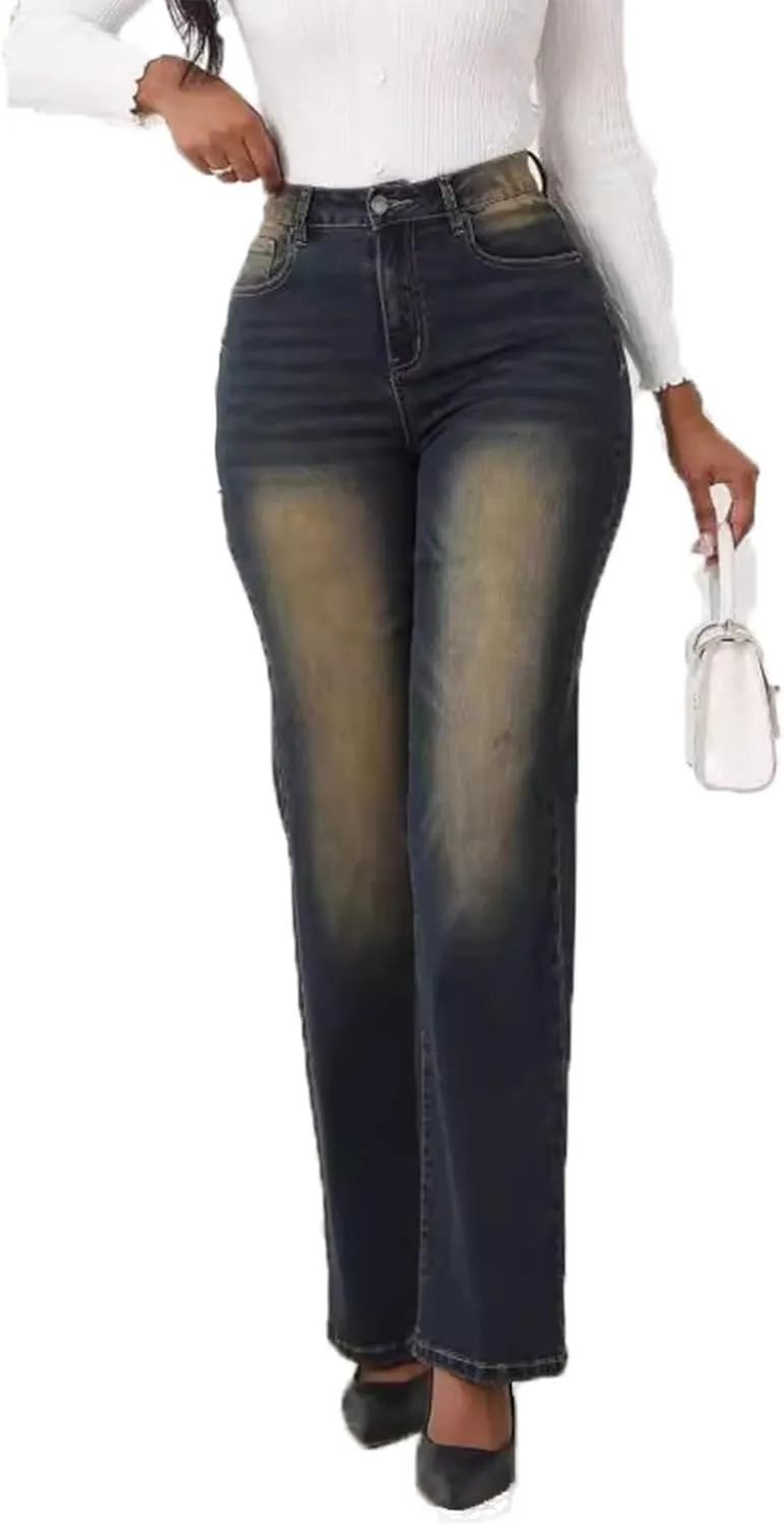 Women's High Waisted Wide Leg Jeans Stretchy Denim Pants, Tummy Control Boyfriend Jeans with Butt Lift