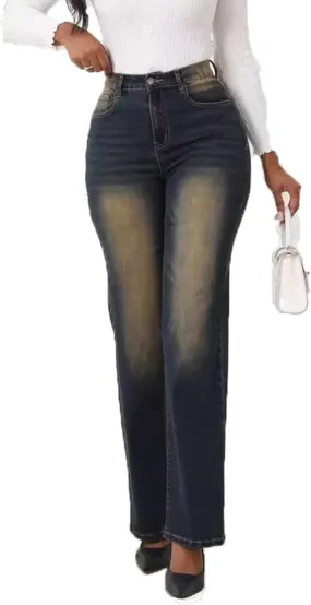 Women's High Waisted Wide Leg Jeans Stretchy Denim Pants, Tummy Control Boyfriend Jeans with Butt Lift