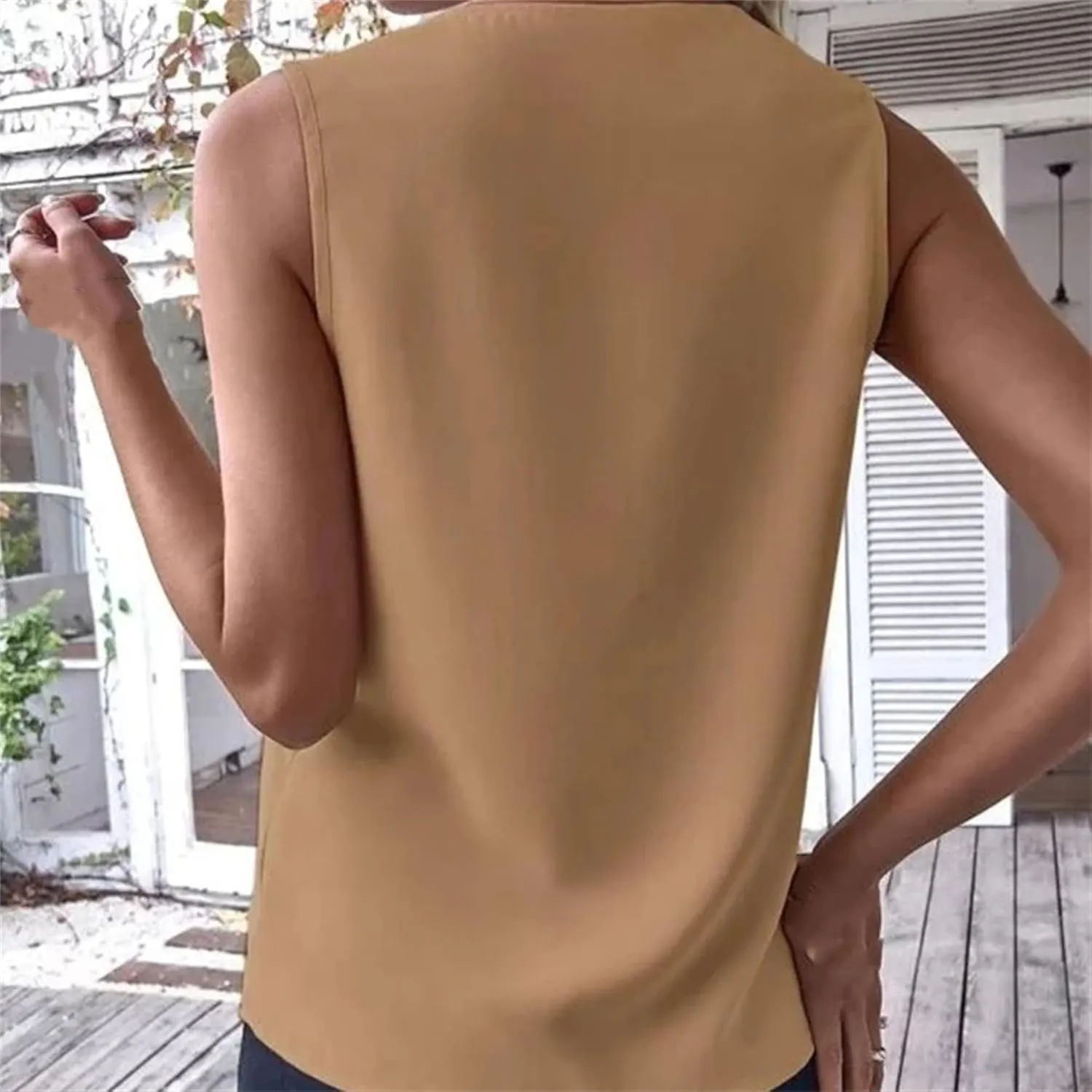 Women's Lightweight V-Neck Sleeveless Vest Summer Breathable Patchwork Work Blouses Shirt Casual Loose Fit Thank Top